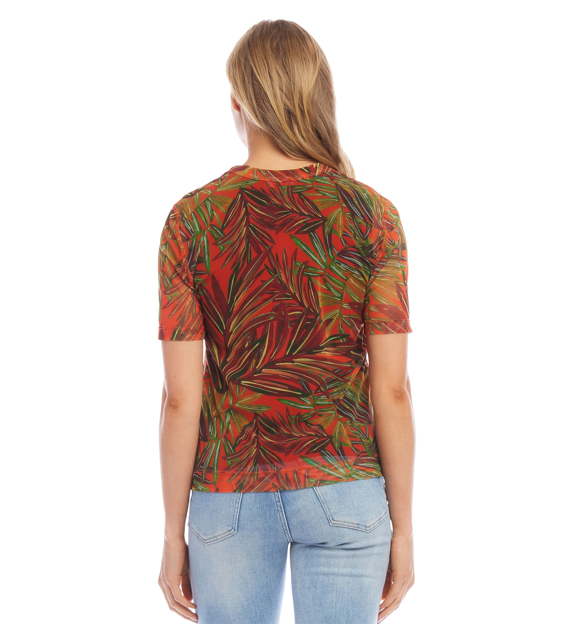 Womens Short Sleeve Printed Mesh Top