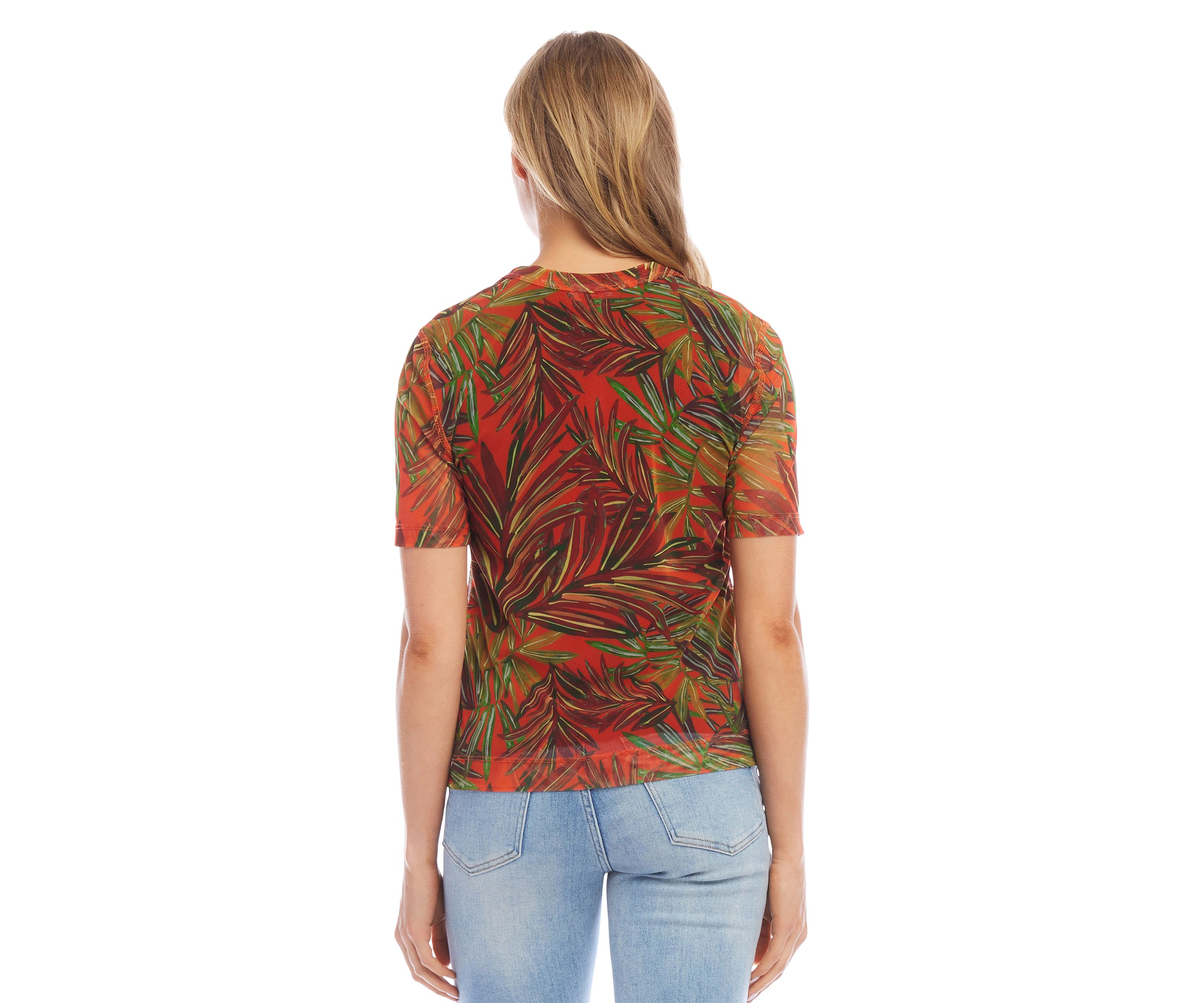 Womens Short Sleeve Printed Mesh Top