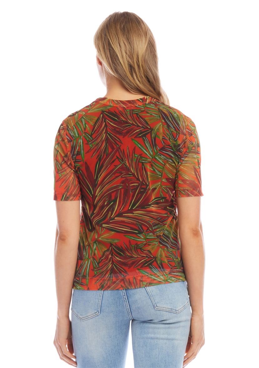 Womens Short Sleeve Printed Mesh Top