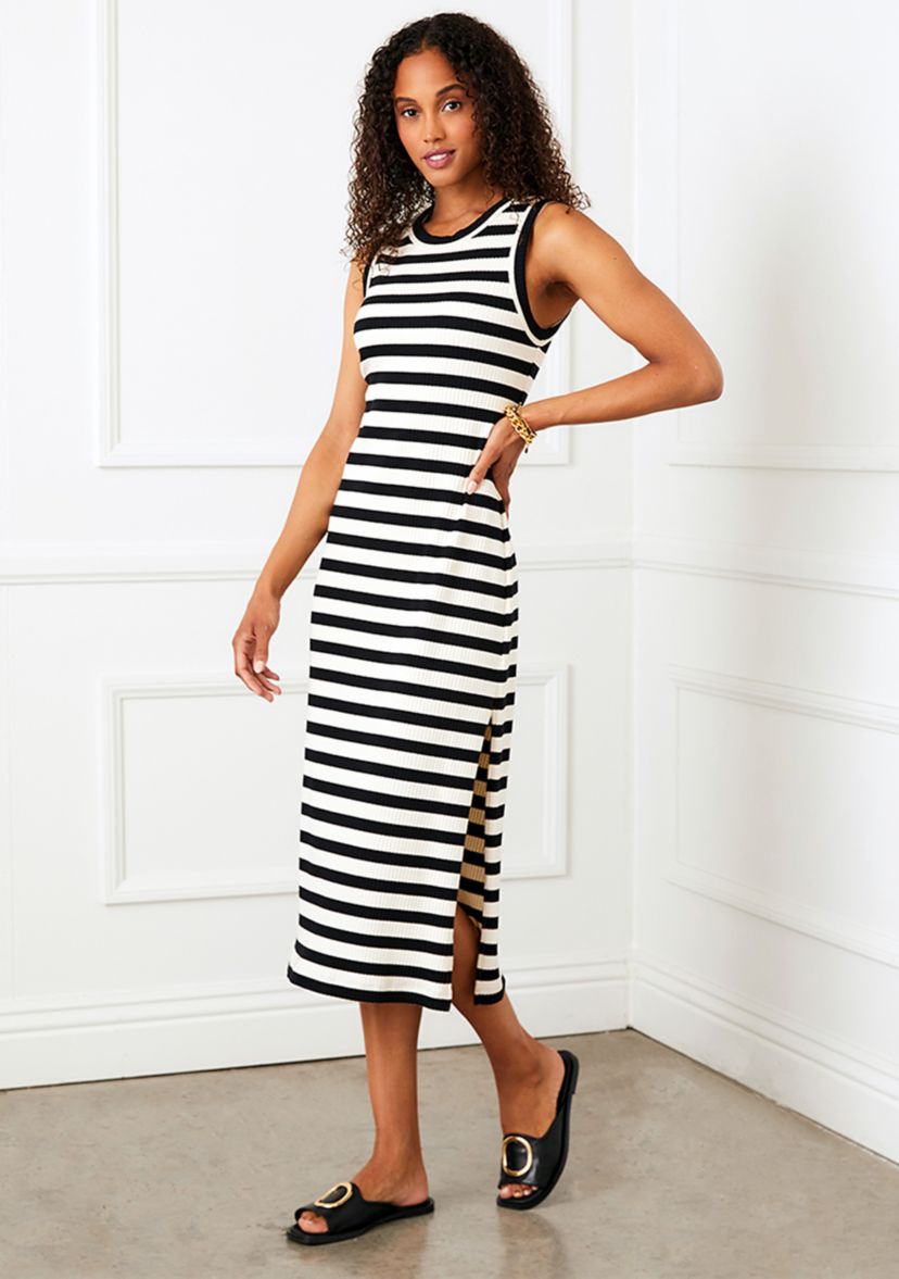 Womens Stripe Midi Column Dress