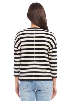 Women's Stripe 3/4 Sleeve Boat Neck Top