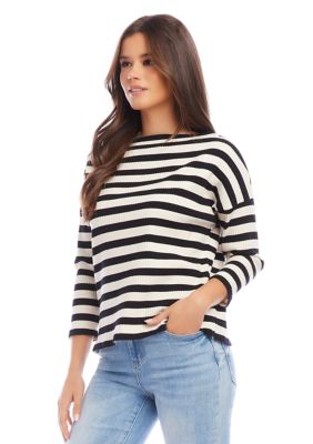 Women's Stripe 3/4 Sleeve Boat Neck Top