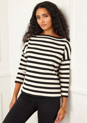 Women's Stripe 3/4 Sleeve Boat Neck Top