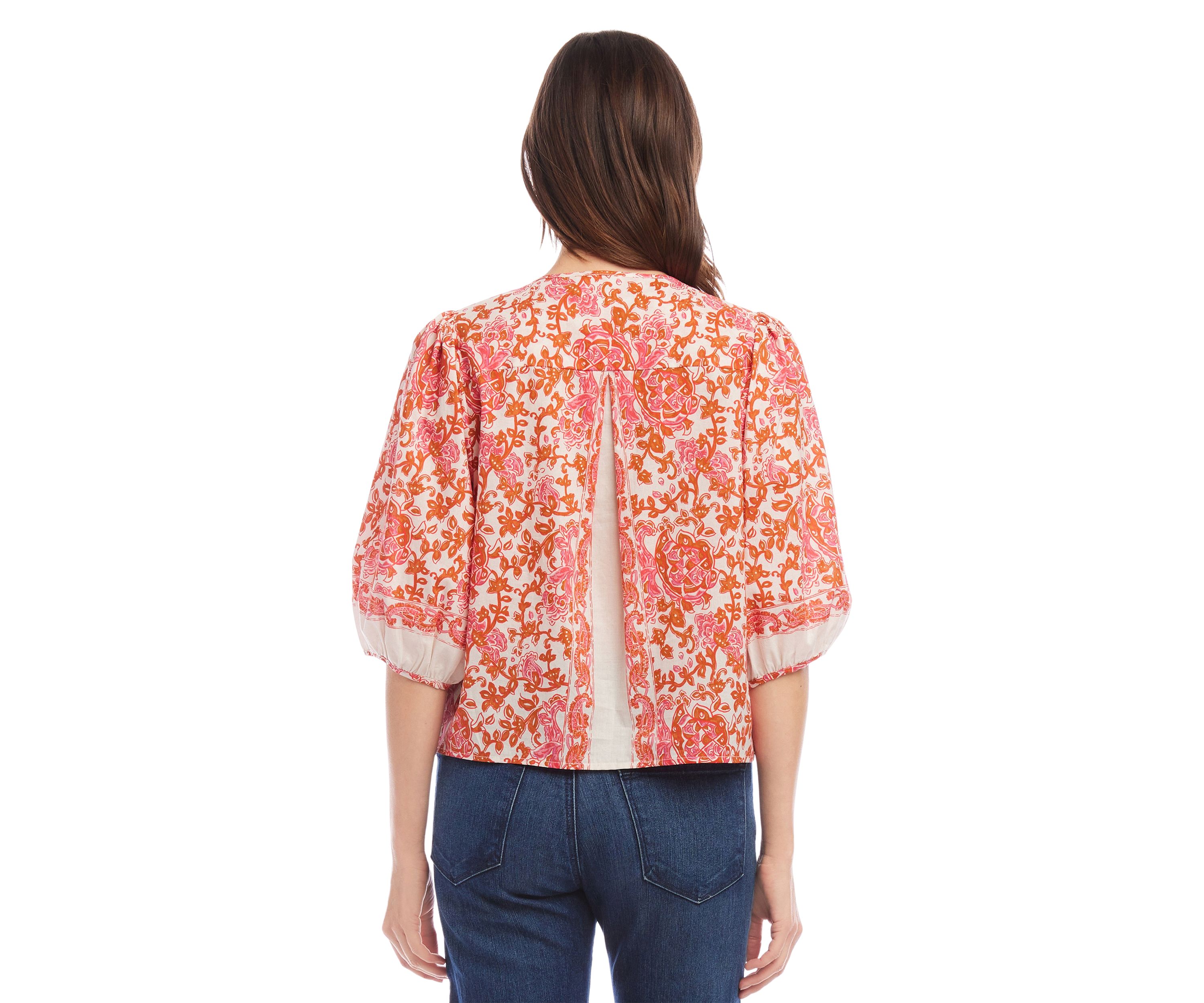 Womens Puff Sleeve Button Front Top