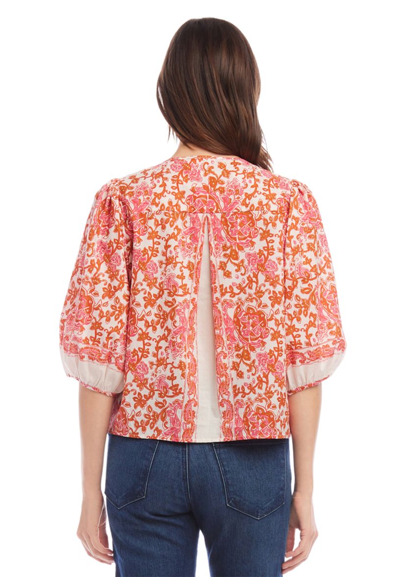 Womens Puff Sleeve Button Front Top