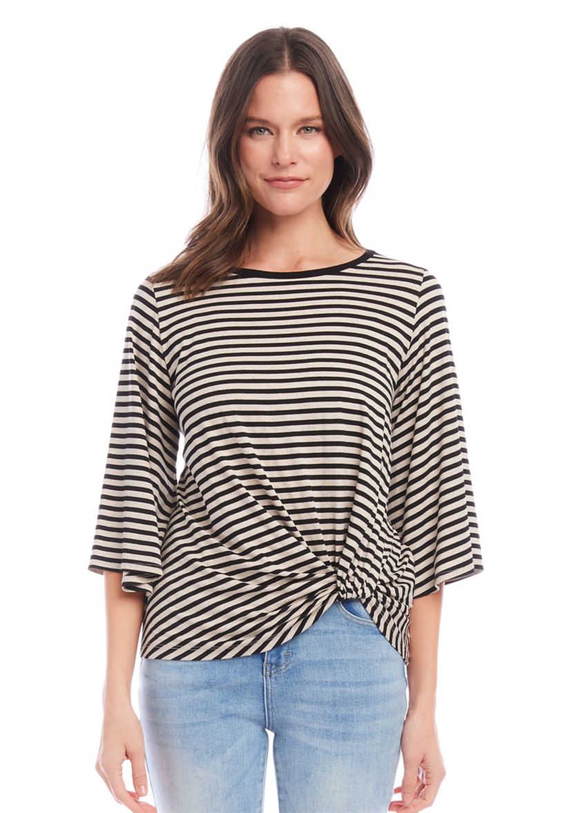 Womens Flare Sleeve Printed Pick Up Hem Top