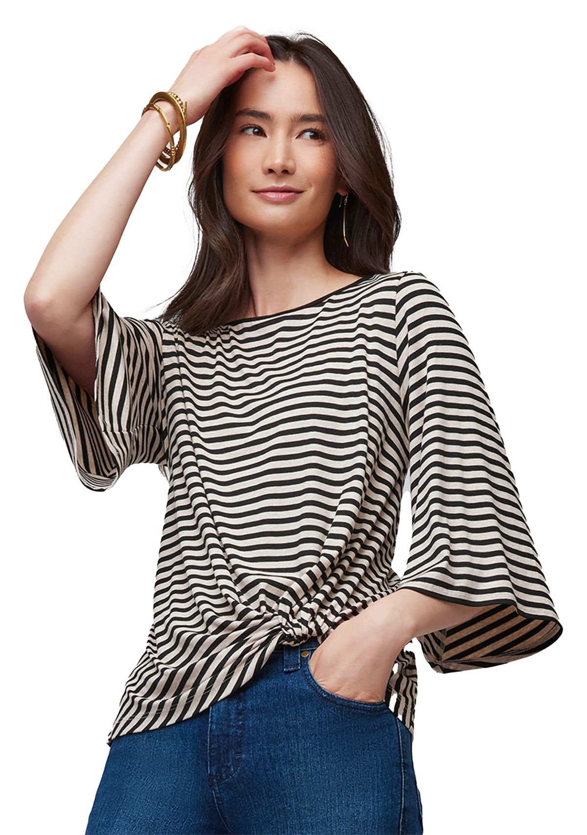 Womens Flare Sleeve Printed Pick Up Hem Top