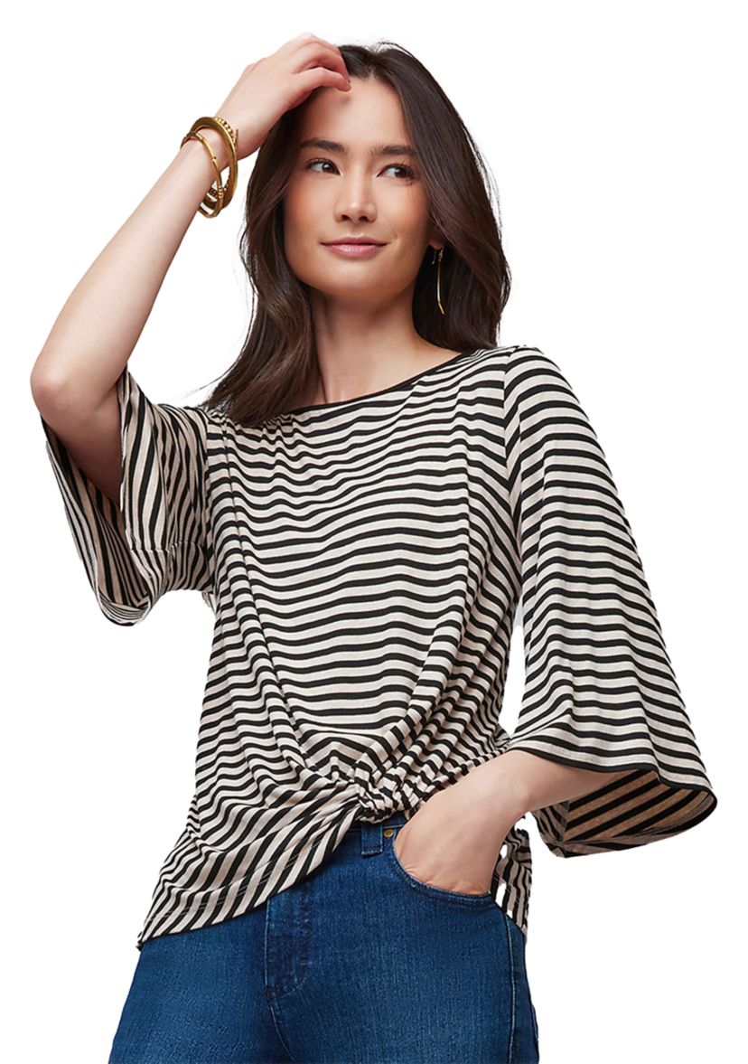 Womens Flare Sleeve Printed Pick Up Hem Top