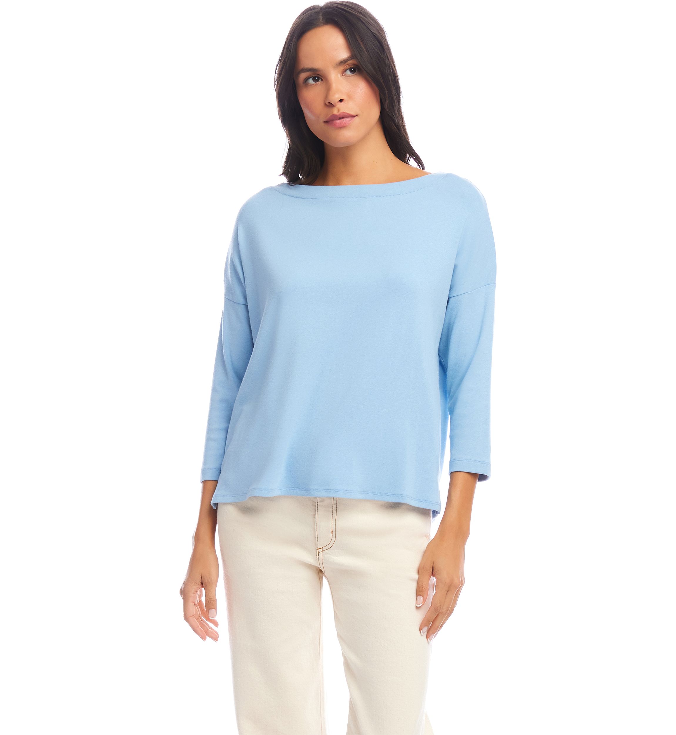 Petite Size 3/4 Sleeve Boat Neck Top