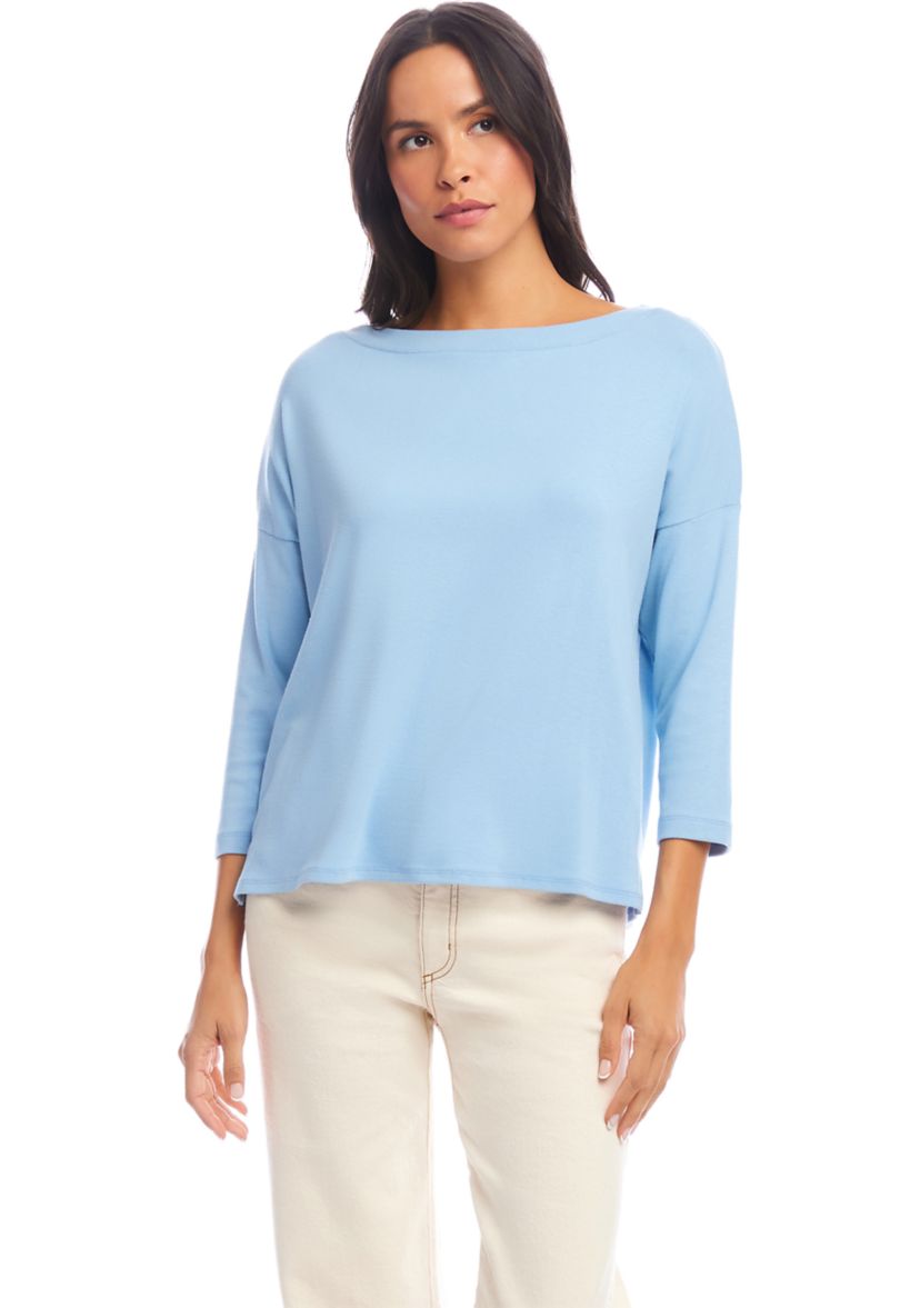 Petite Size 3/4 Sleeve Boat Neck Top