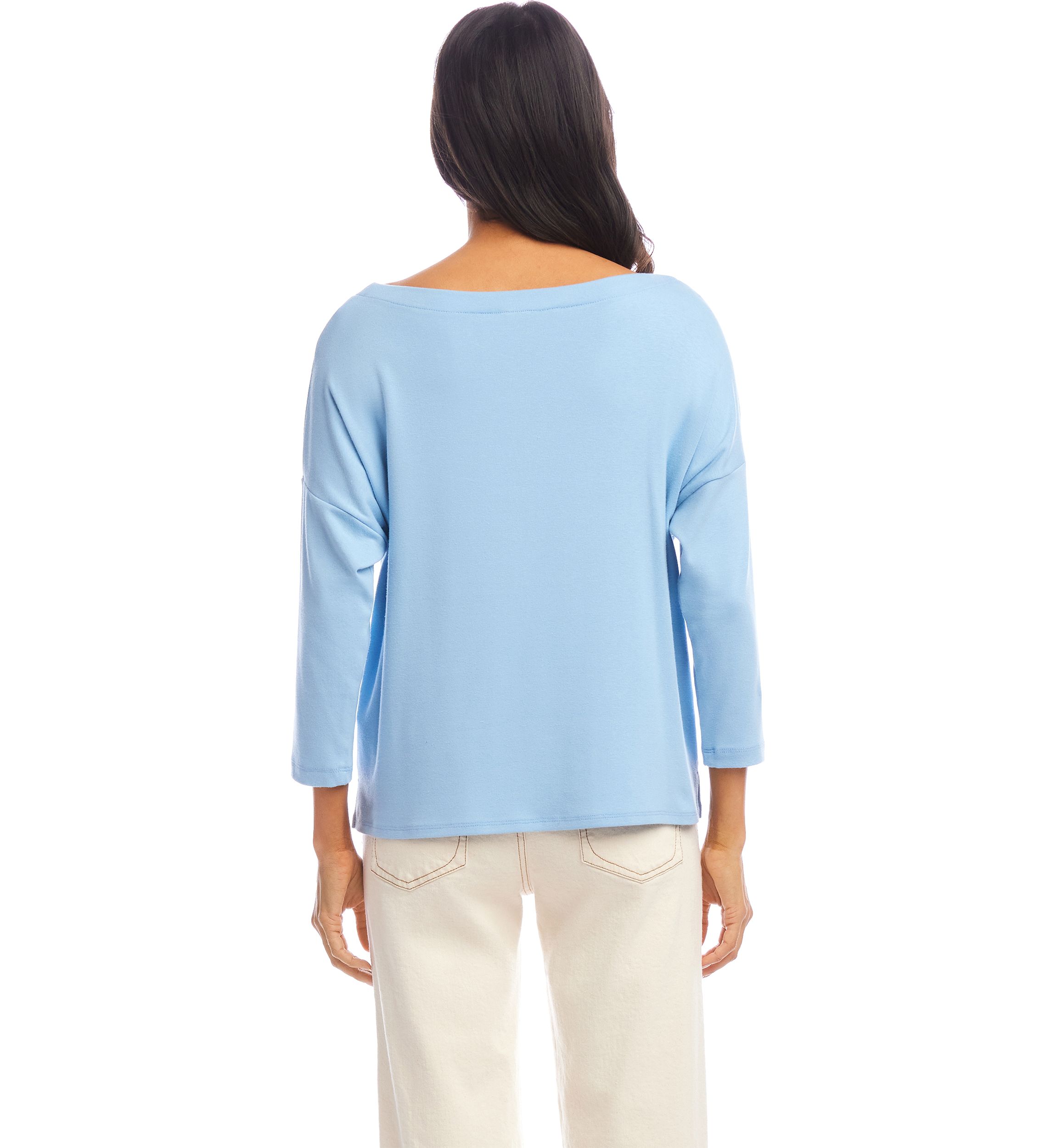 Petite Size 3/4 Sleeve Boat Neck Top