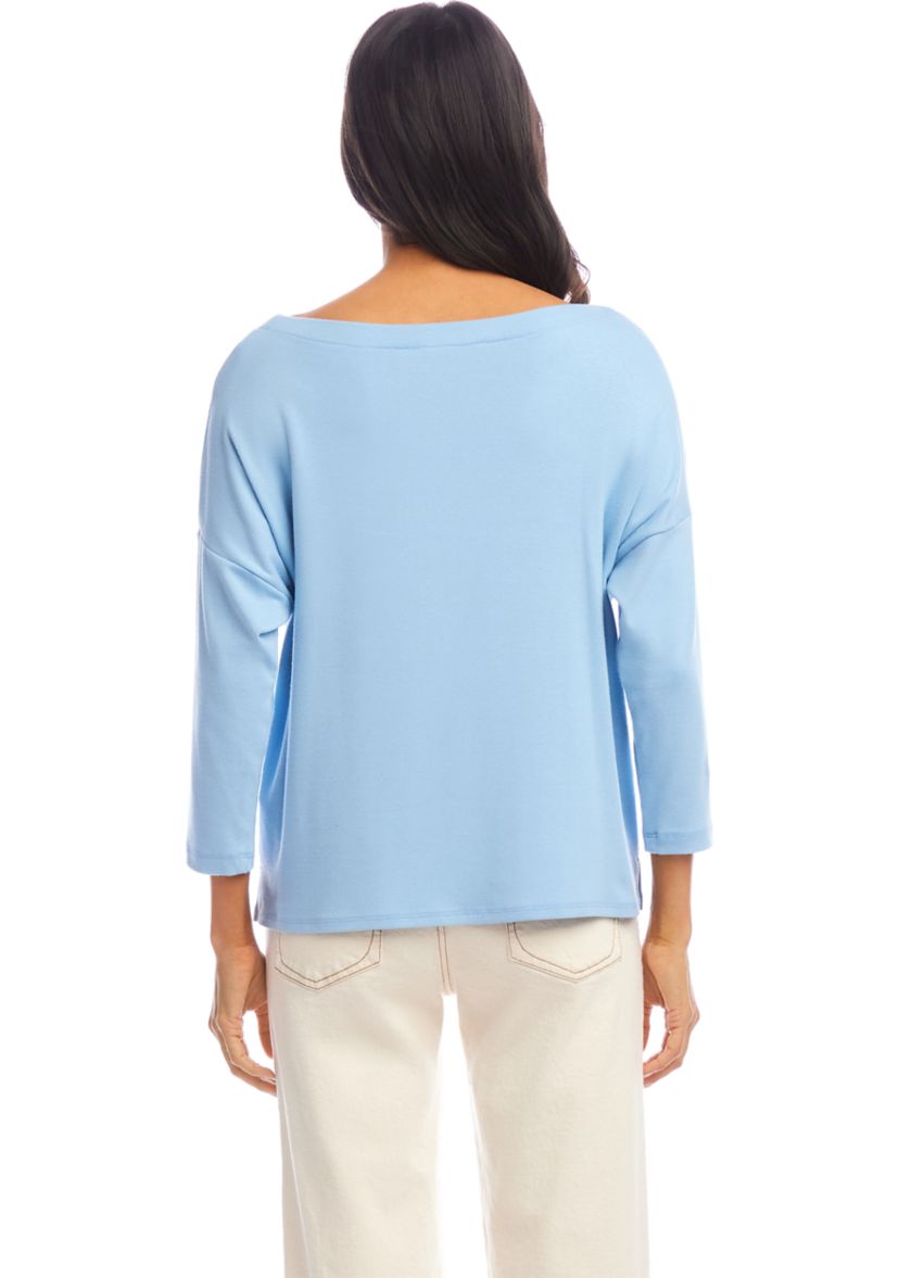 Petite Size 3/4 Sleeve Boat Neck Top