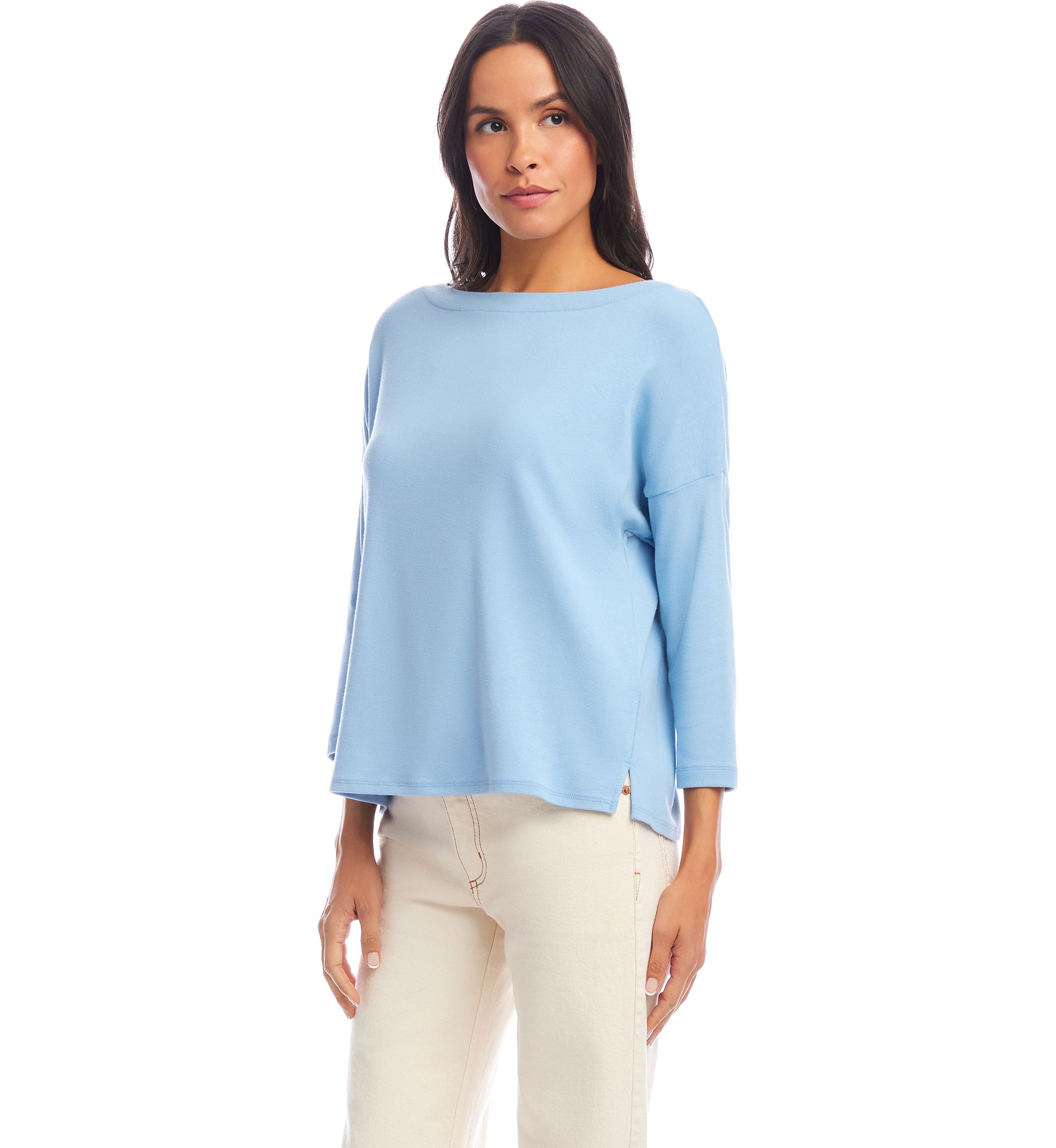Petite Size 3/4 Sleeve Boat Neck Top