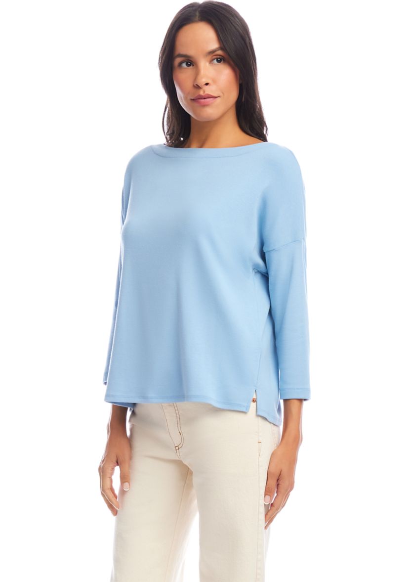 Petite Size 3/4 Sleeve Boat Neck Top