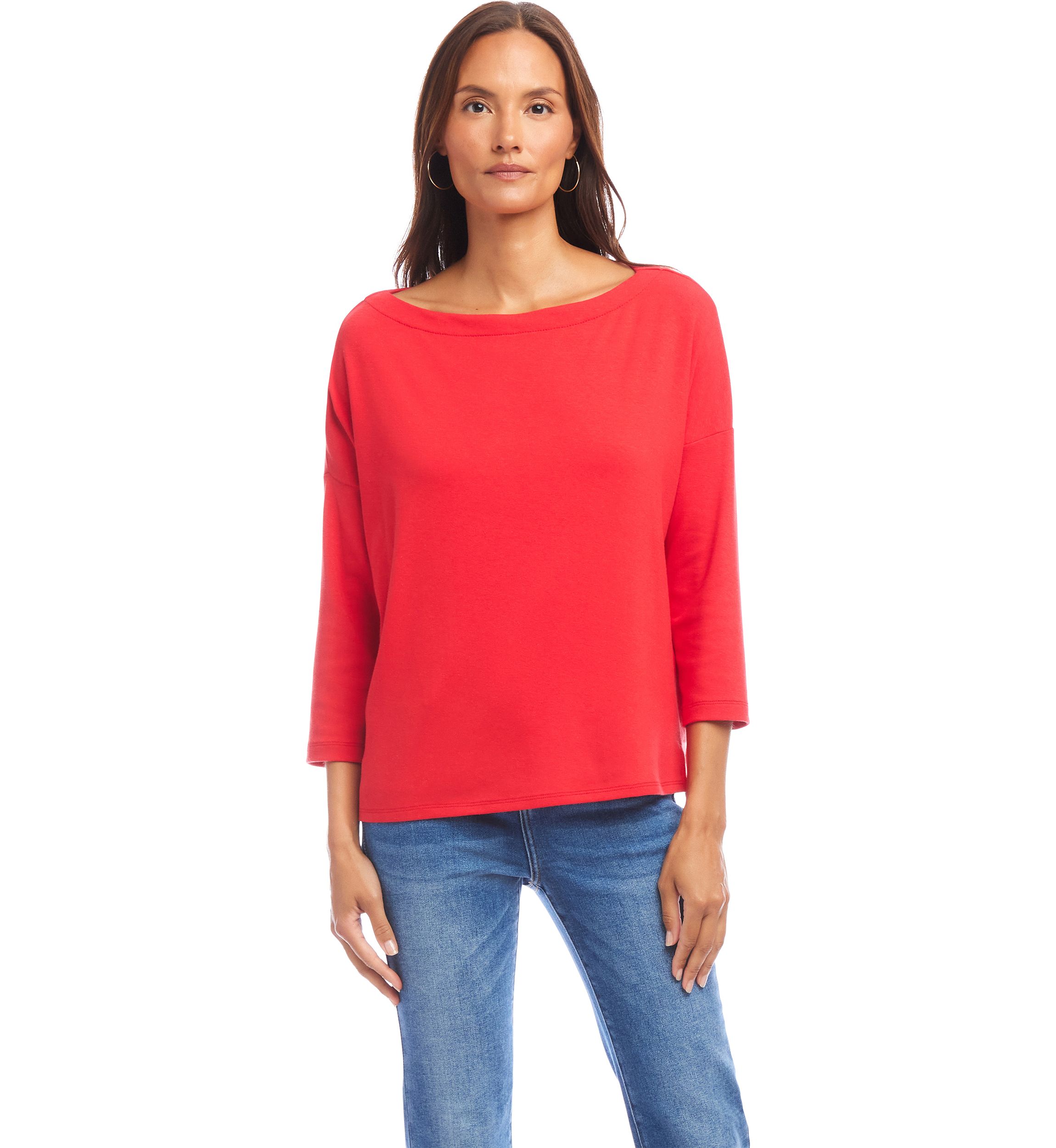 Womens 3/4 Sleeve Boat Neck Top
