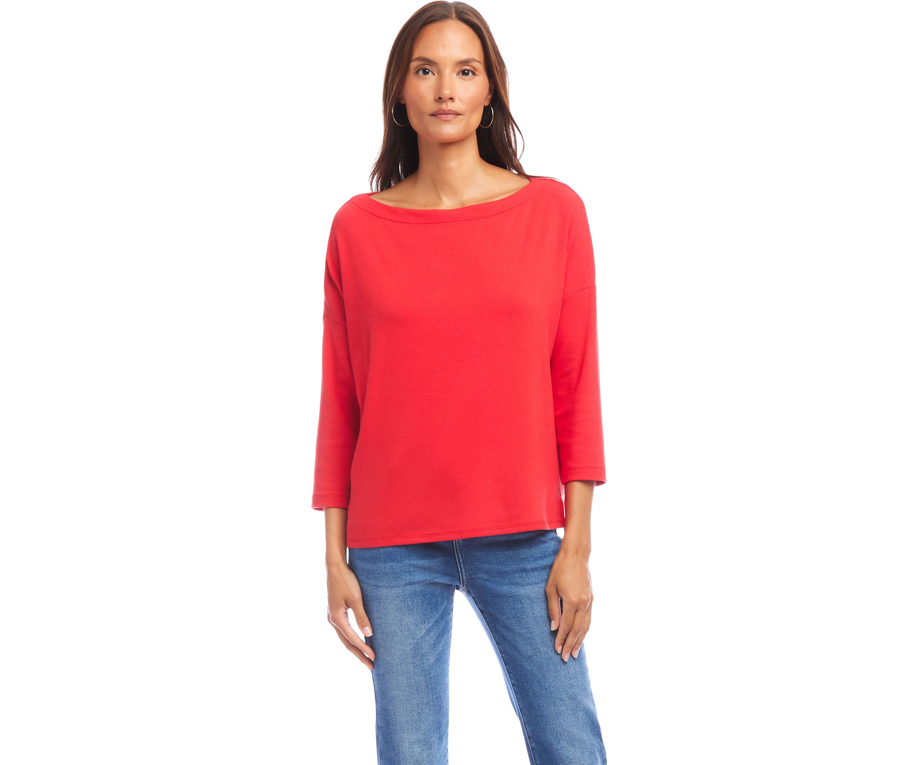 Womens 3/4 Sleeve Boat Neck Top
