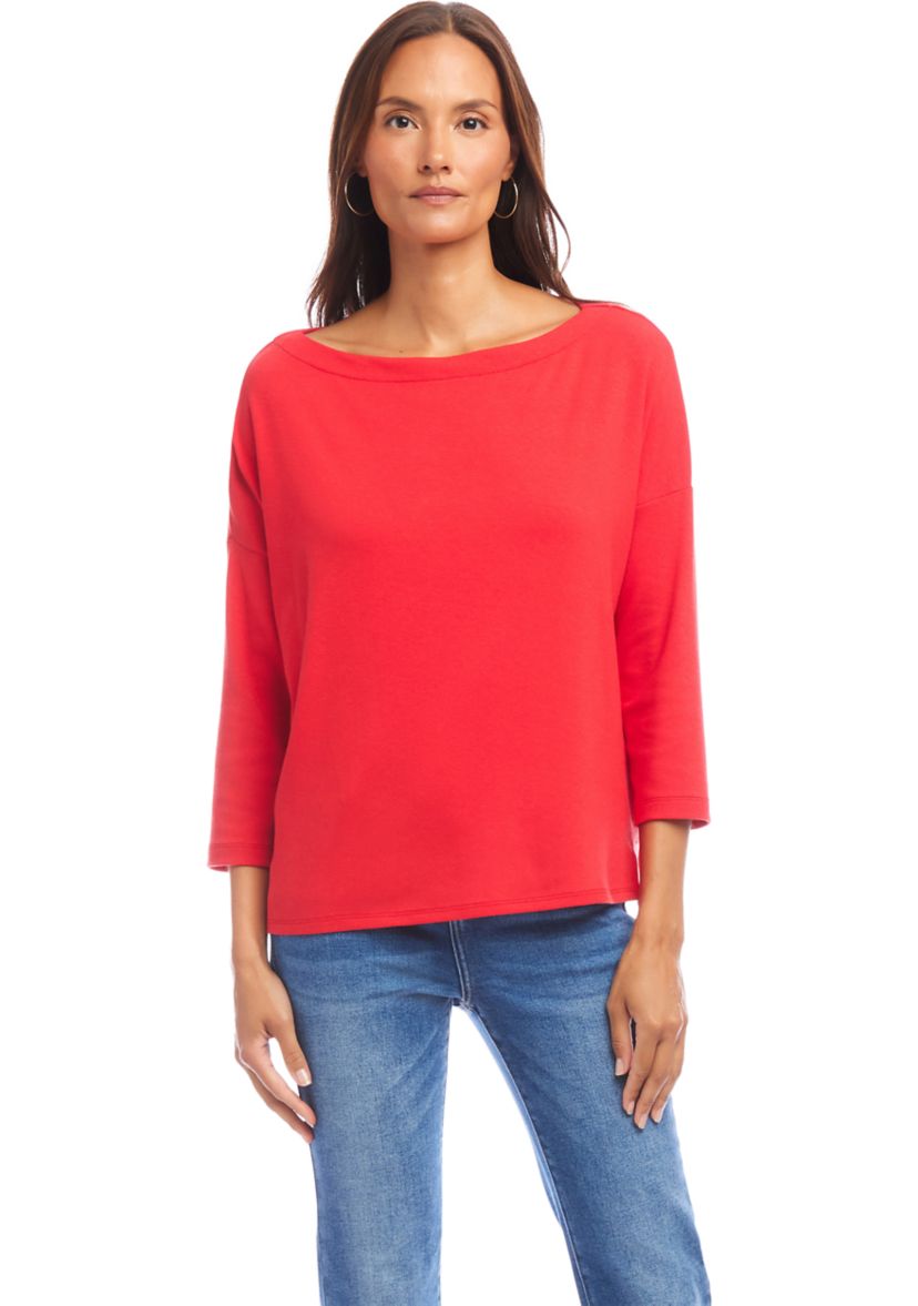 Womens 3/4 Sleeve Boat Neck Top