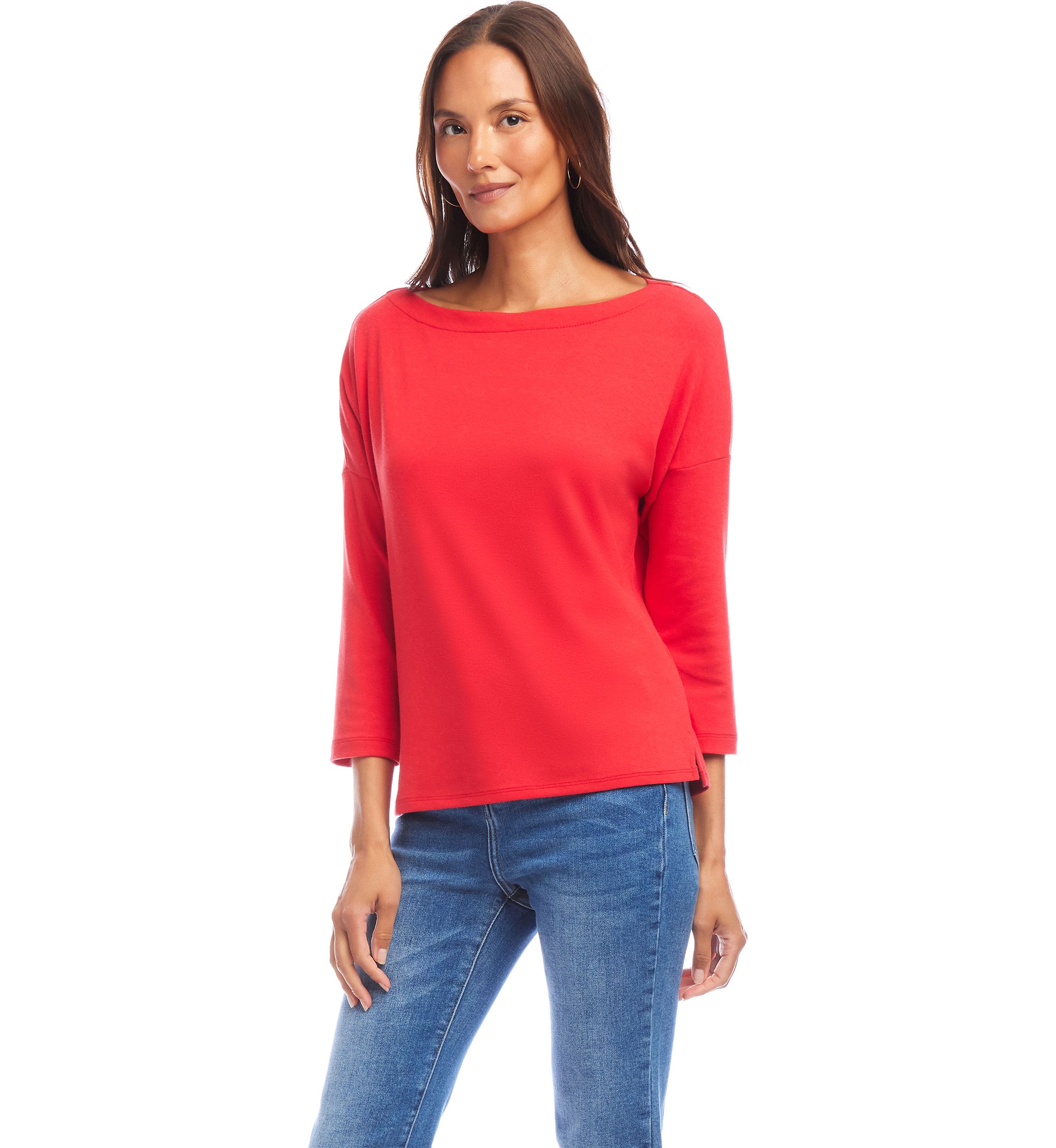 Womens 3/4 Sleeve Boat Neck Top