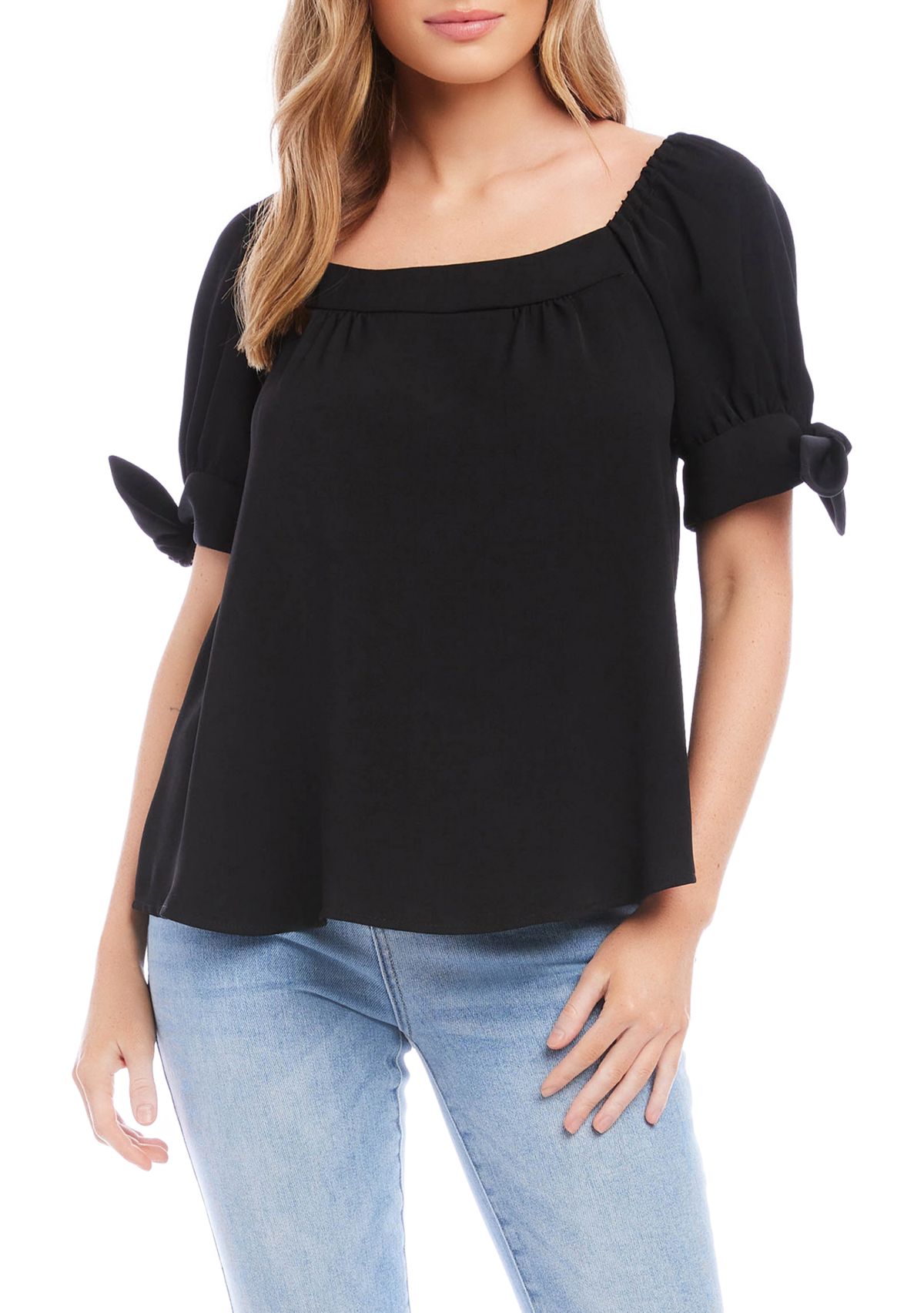 Womens Elbow Puff Sleeve Square Neck Top 