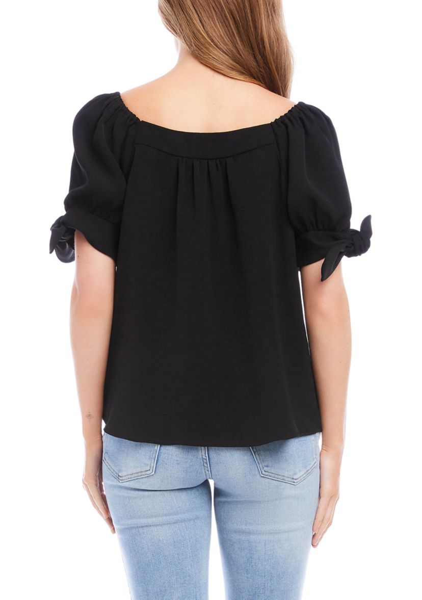 Womens Elbow Puff Sleeve Square Neck Top 