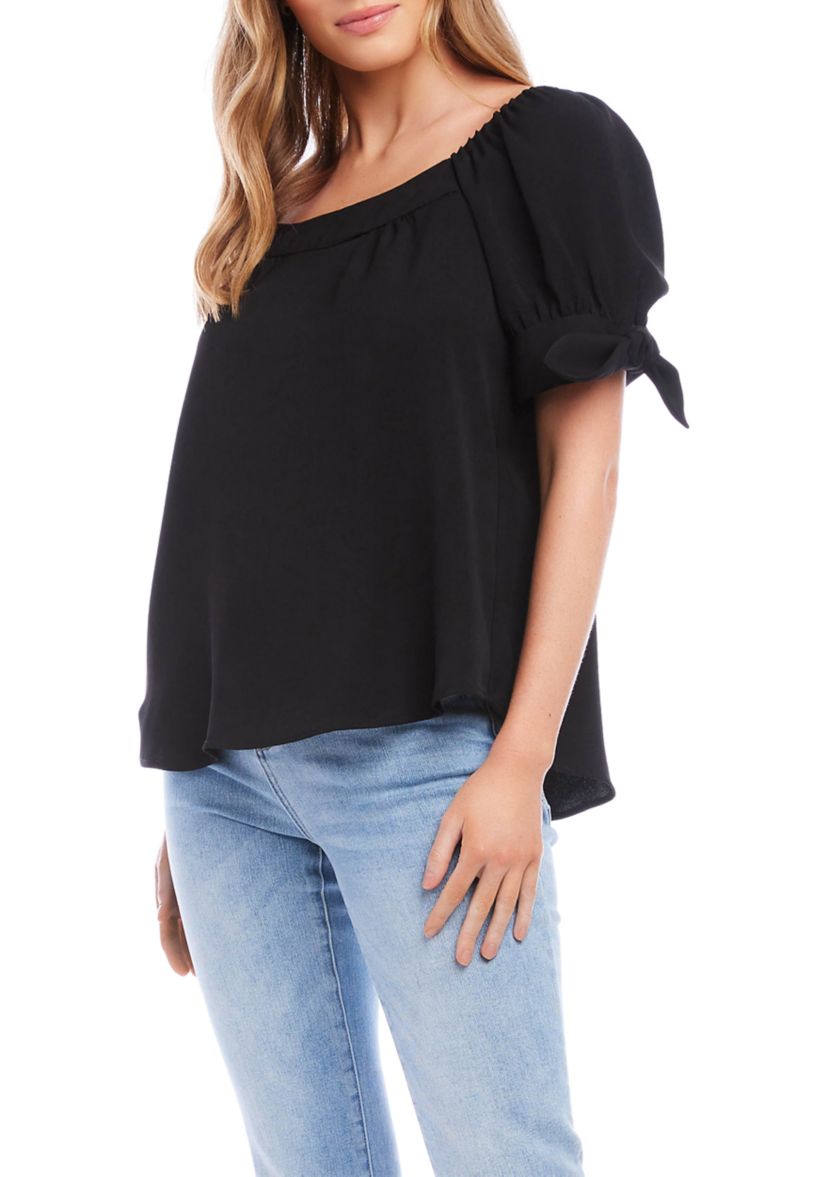 Womens Elbow Puff Sleeve Square Neck Top 