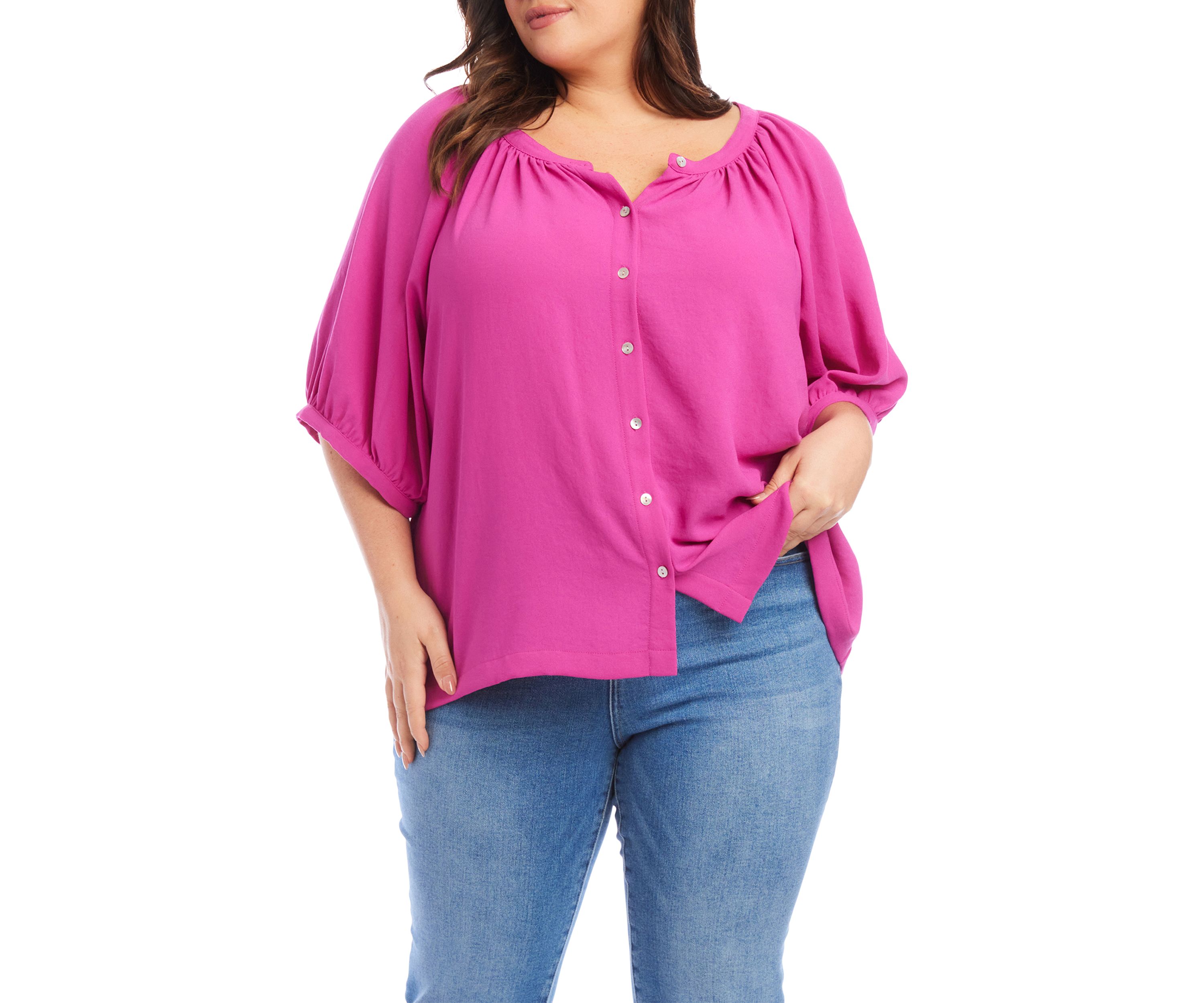 Plus Size Elbow Sleeve Peasant Top