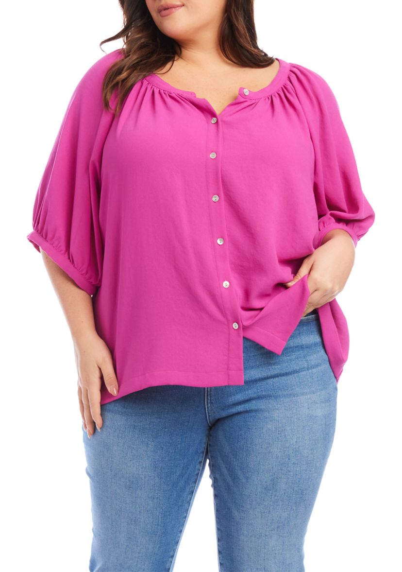 Plus Size Elbow Sleeve Peasant Top