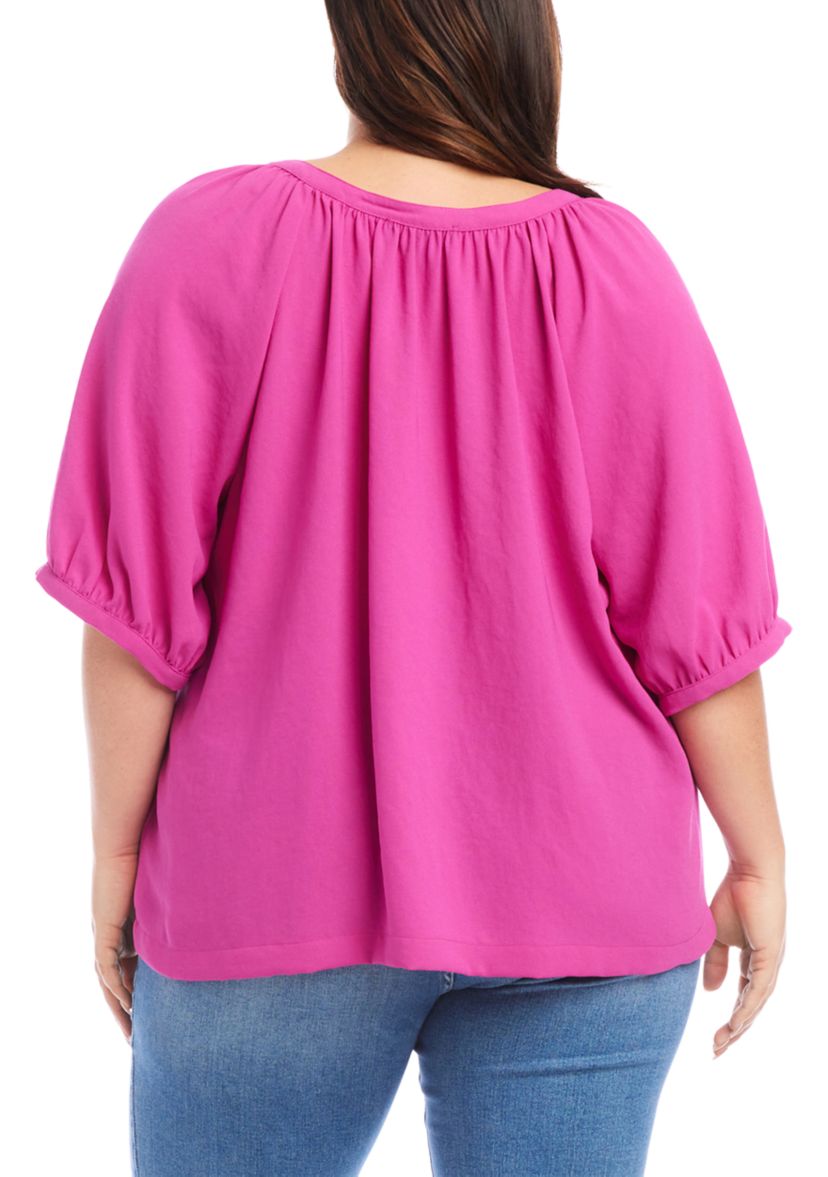 Plus Size Elbow Sleeve Peasant Top