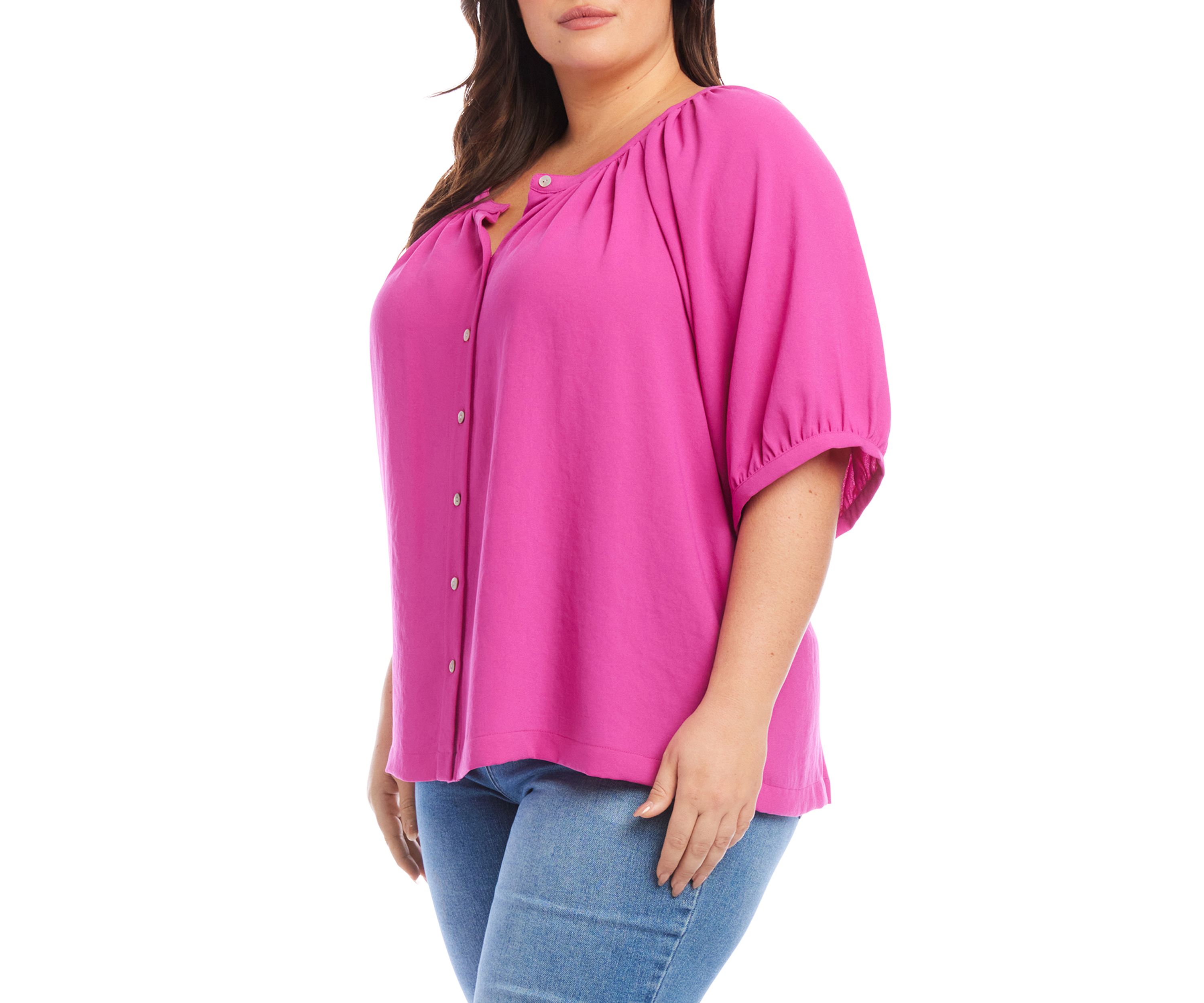 Plus Size Elbow Sleeve Peasant Top