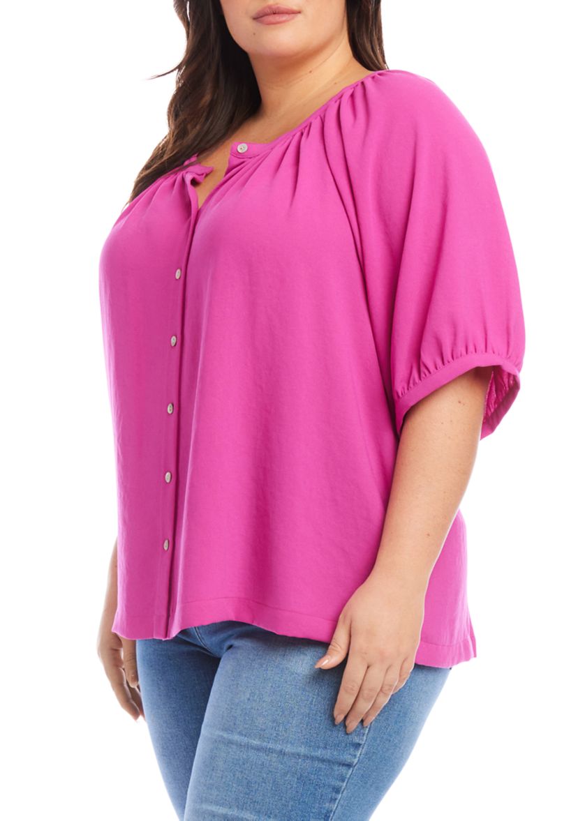 Plus Size Elbow Sleeve Peasant Top