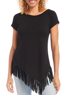 Women's Angled Fringe Knit Top