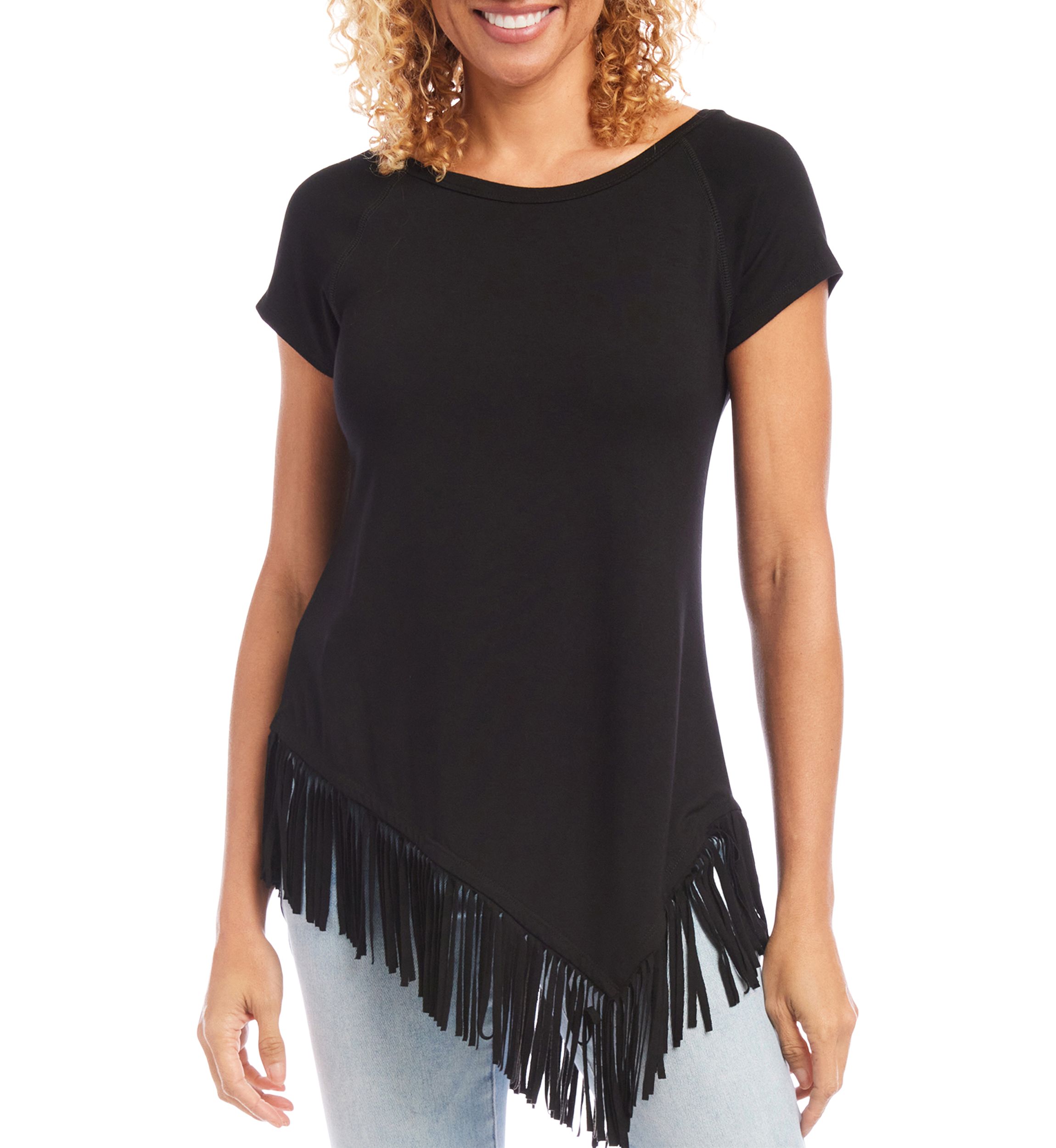 Womens Angled Fringe Knit Top 