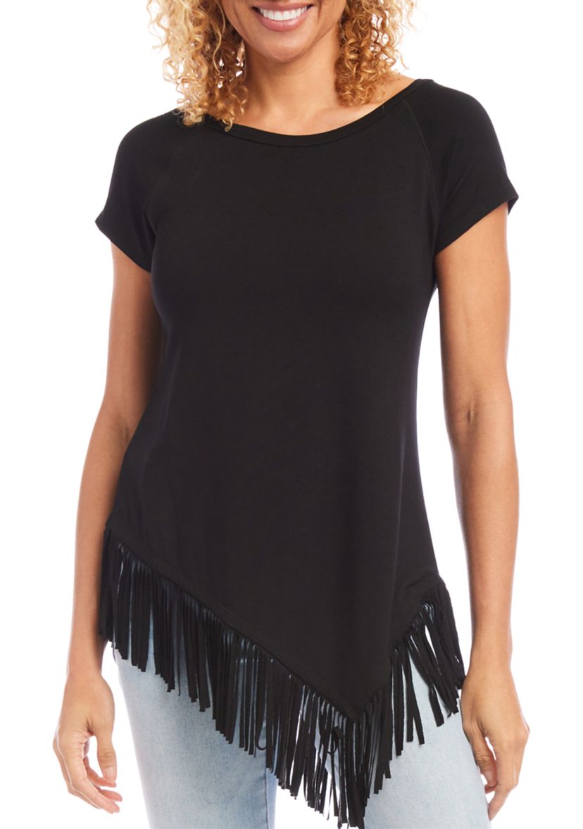 Womens Angled Fringe Knit Top 