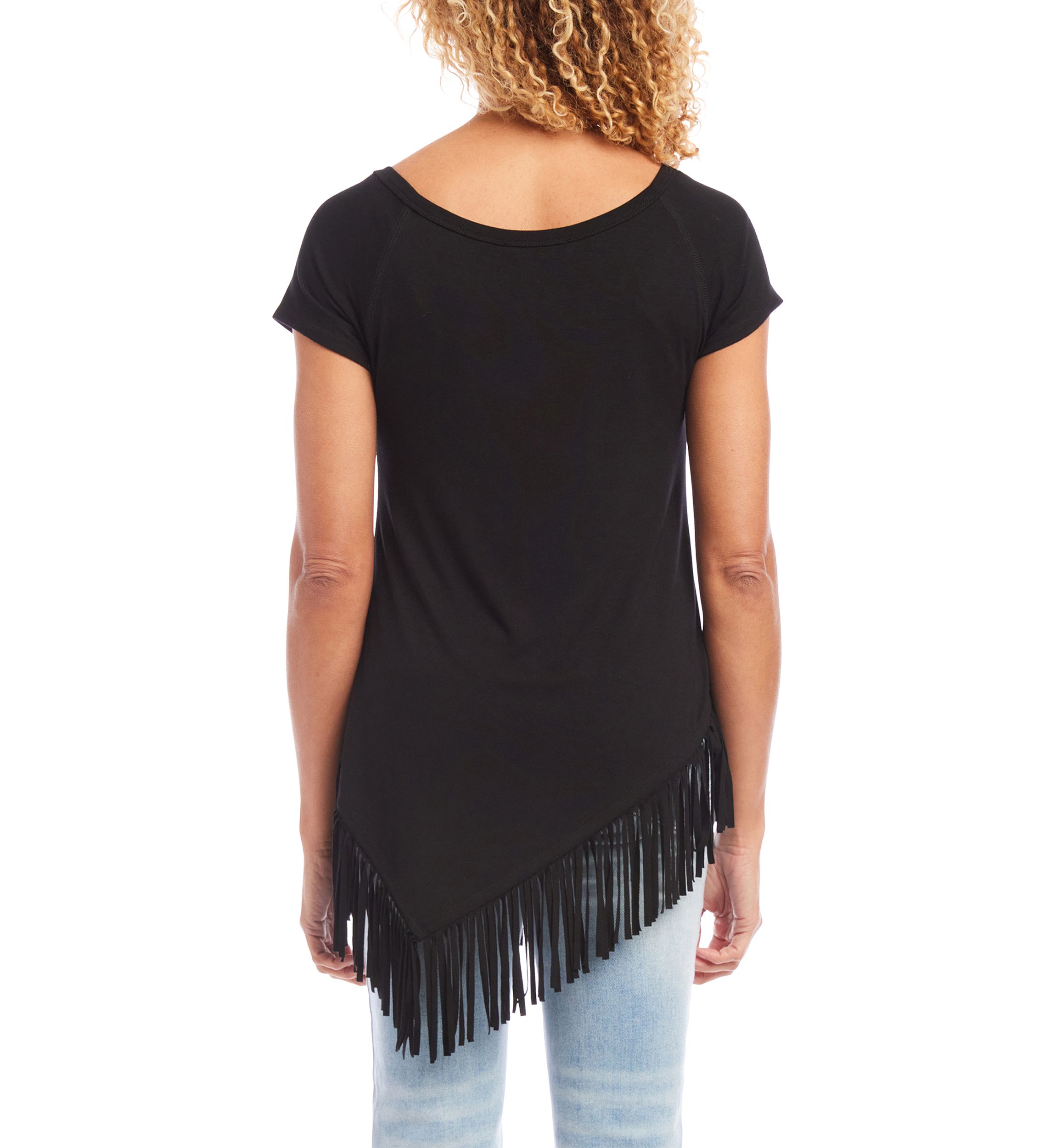 Womens Angled Fringe Knit Top 