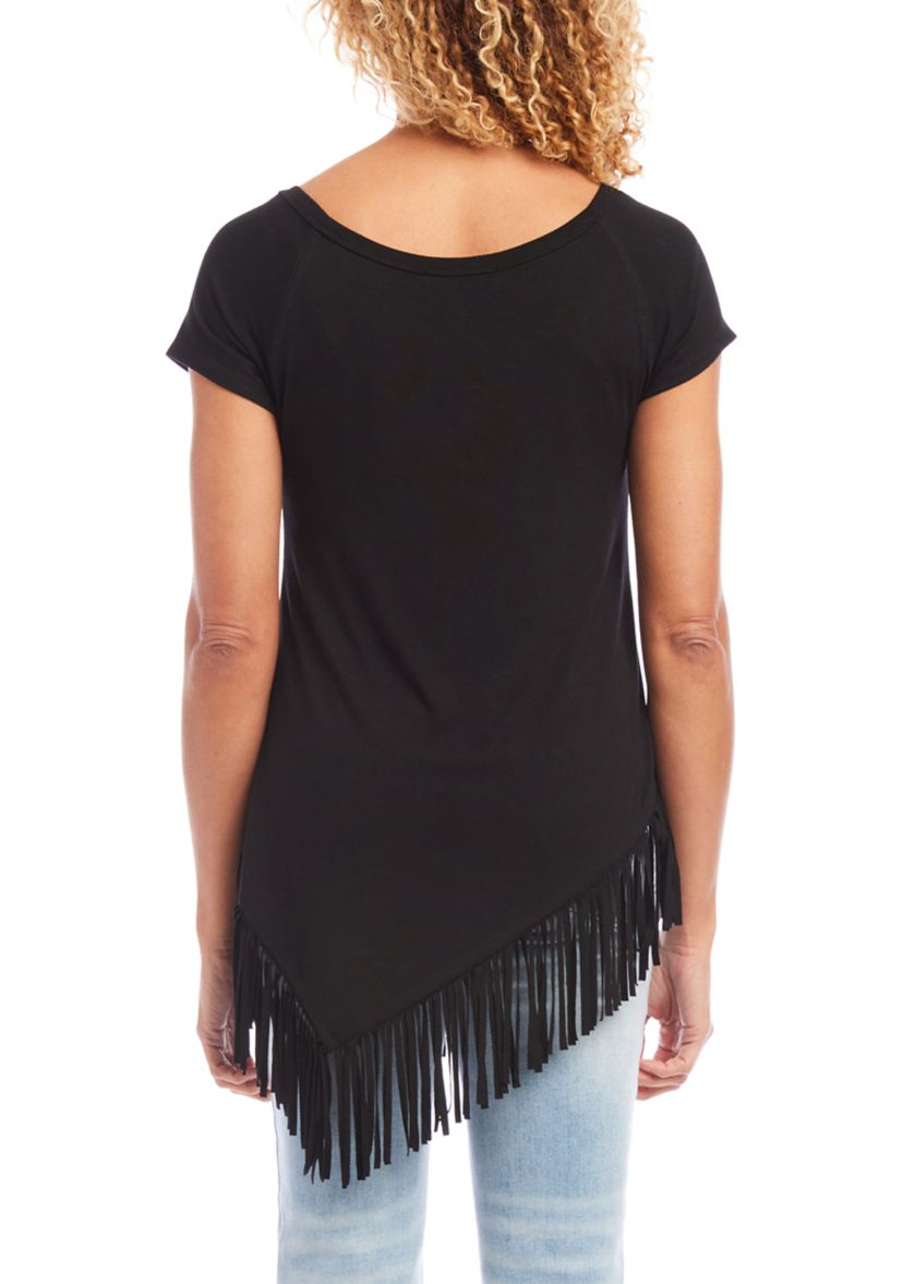 Womens Angled Fringe Knit Top 