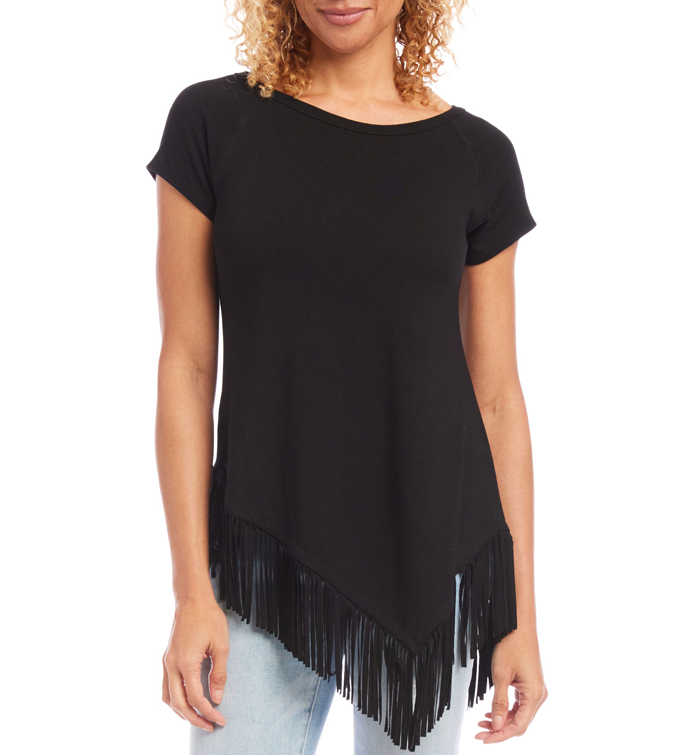 Womens Angled Fringe Knit Top 