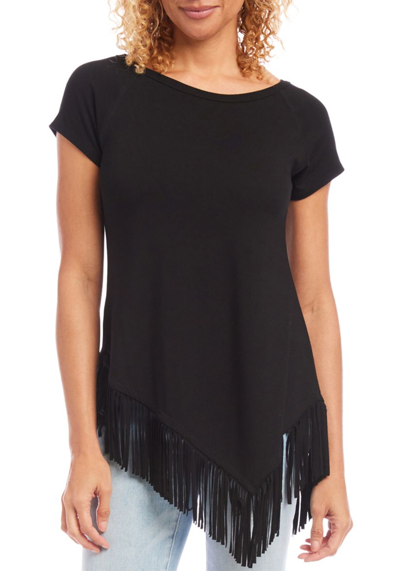 Womens Angled Fringe Knit Top 