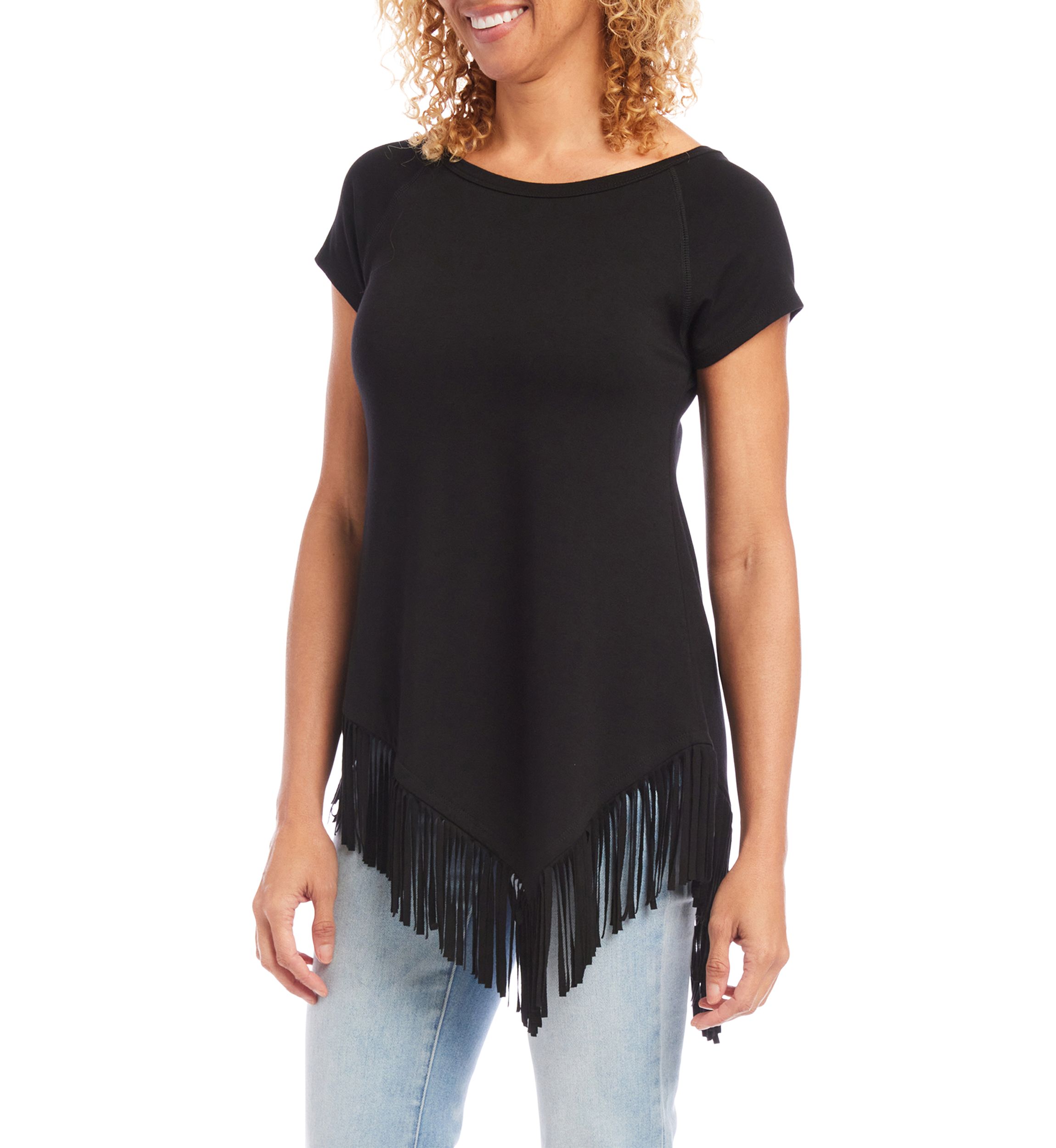 Womens Angled Fringe Knit Top 
