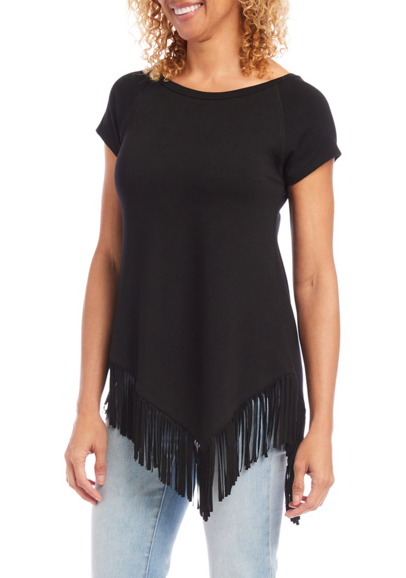 Womens Angled Fringe Knit Top 
