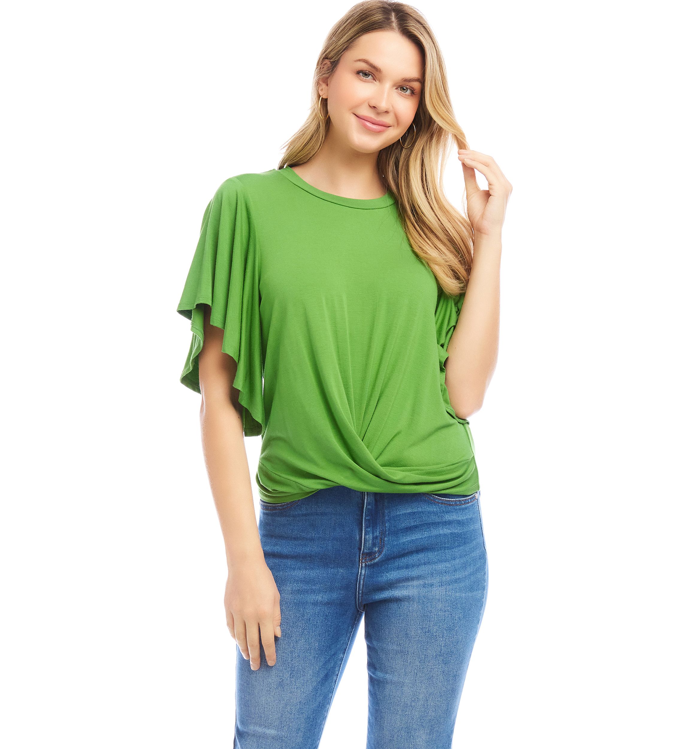 Petite Size Flutter Sleeve Drape Front Top