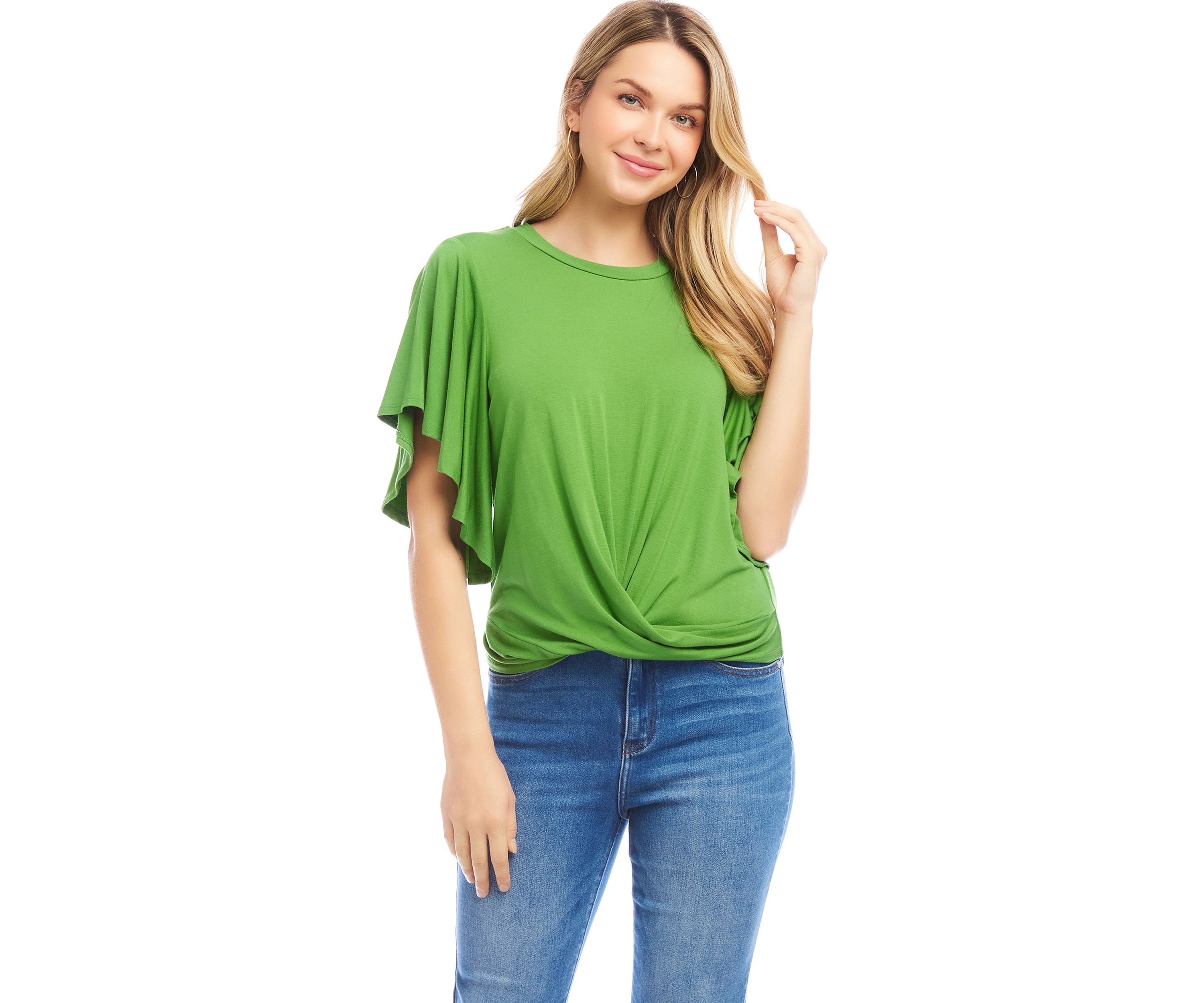 Petite Size Flutter Sleeve Drape Front Top