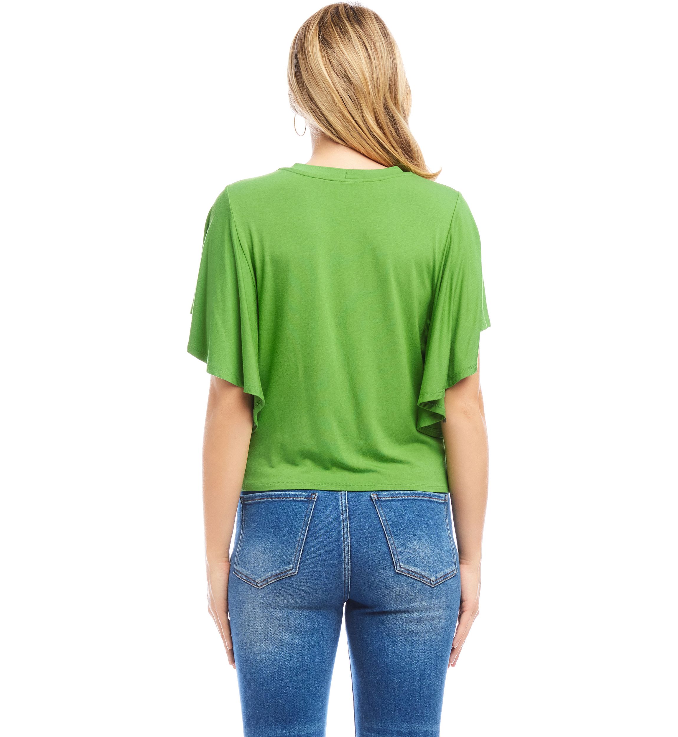 Petite Size Flutter Sleeve Drape Front Top