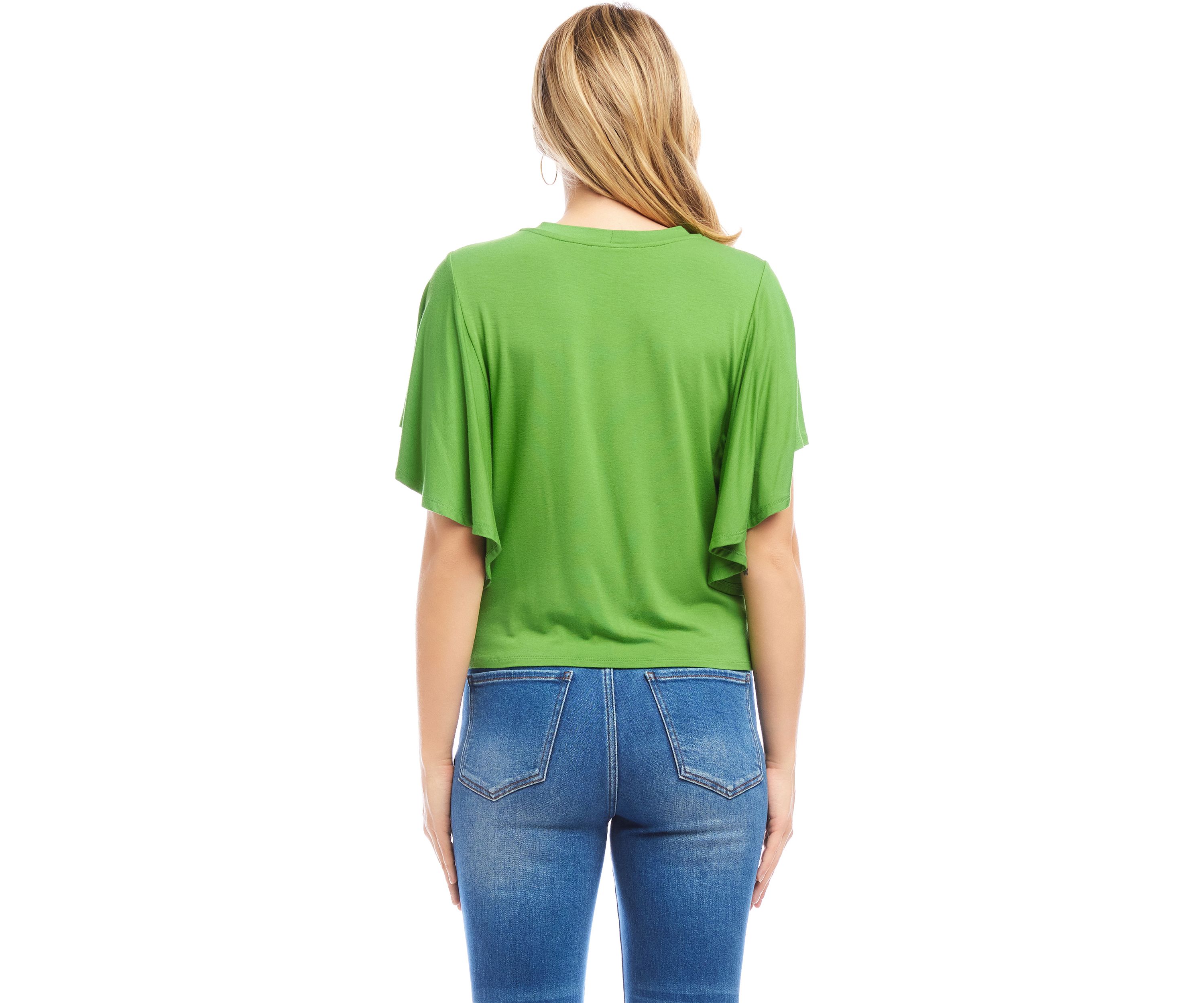 Petite Size Flutter Sleeve Drape Front Top