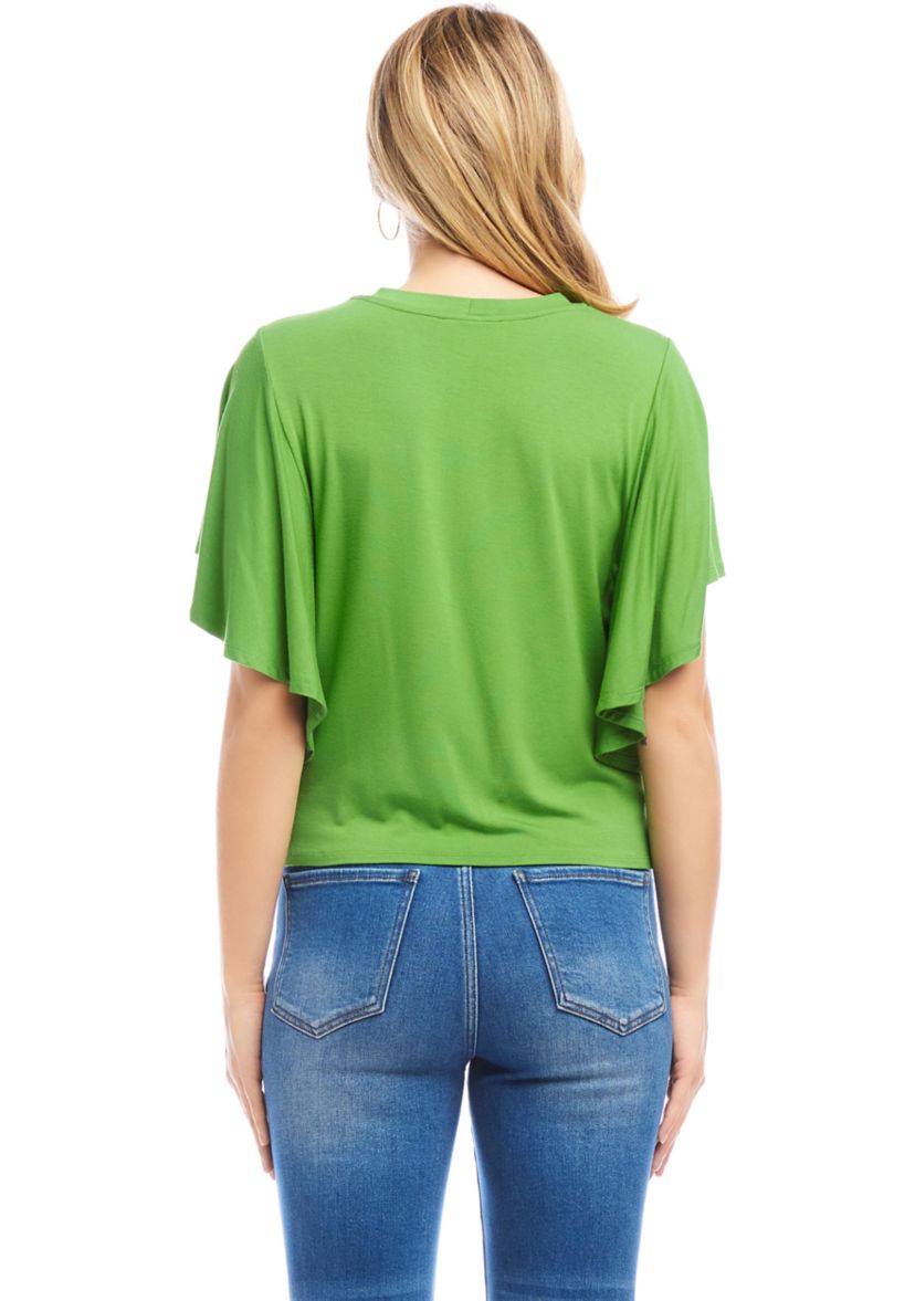 Petite Size Flutter Sleeve Drape Front Top