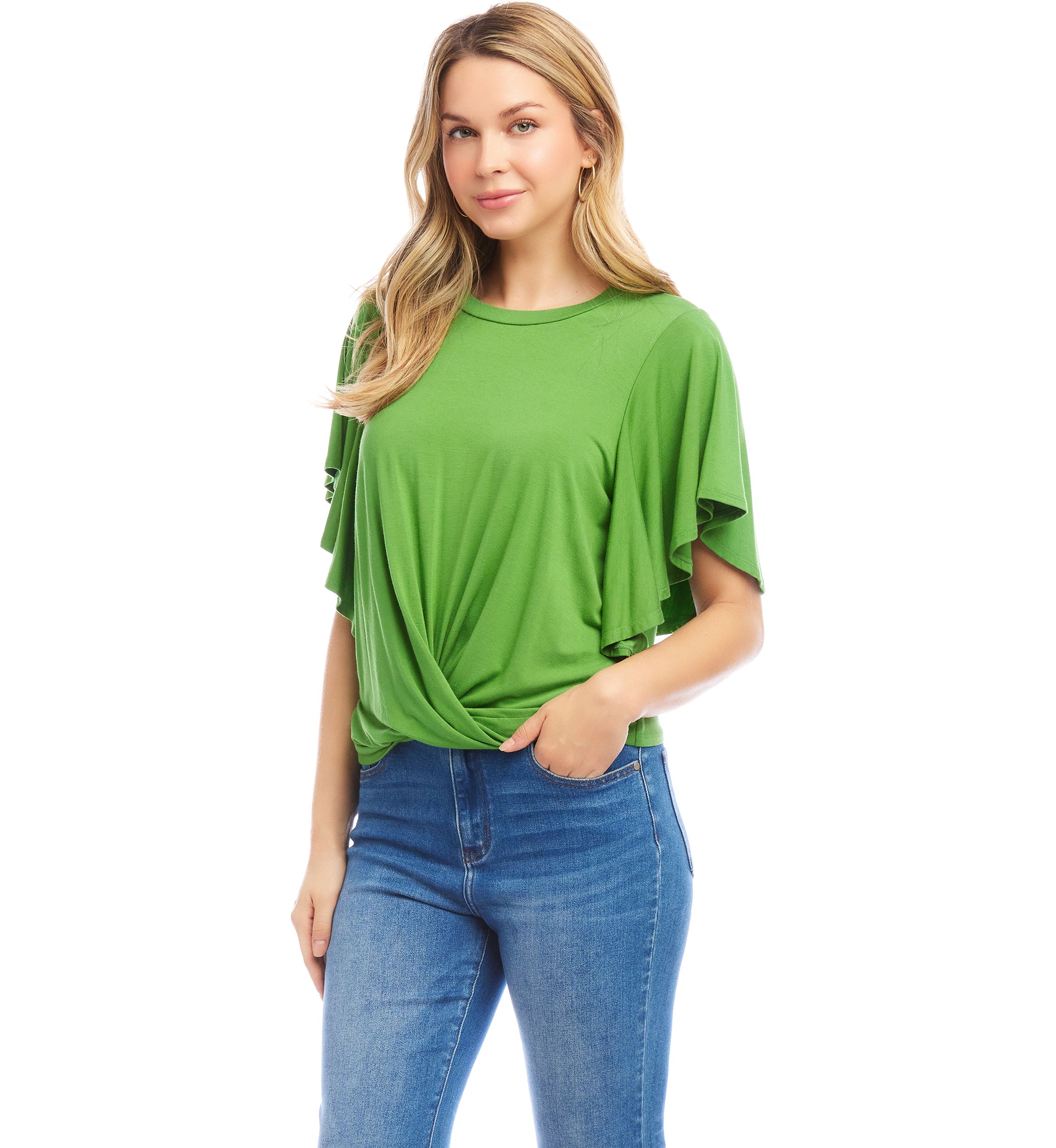 Petite Size Flutter Sleeve Drape Front Top