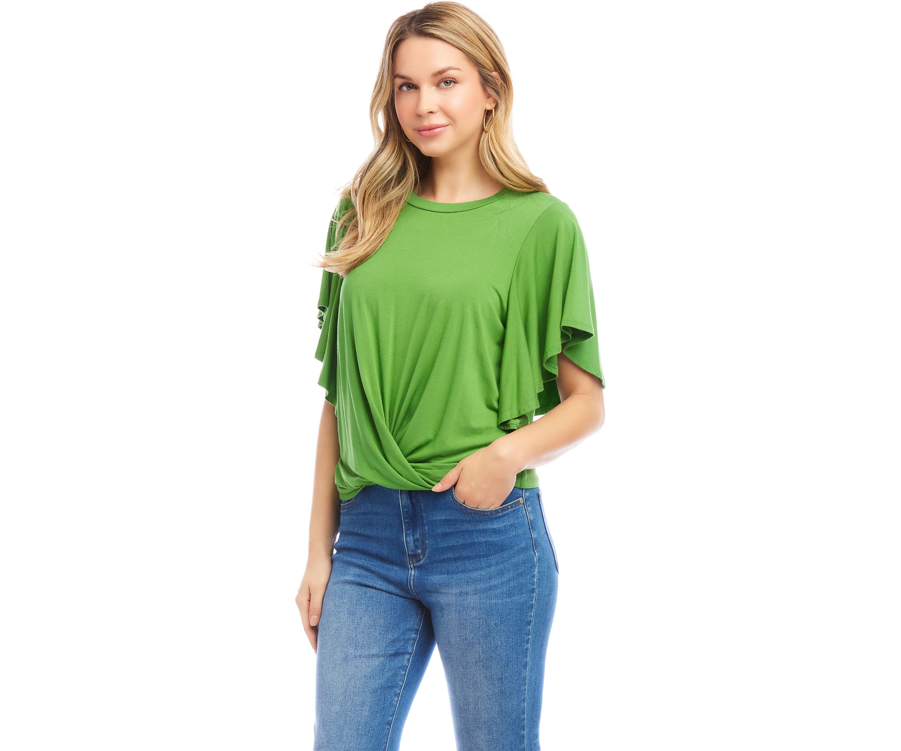 Petite Size Flutter Sleeve Drape Front Top