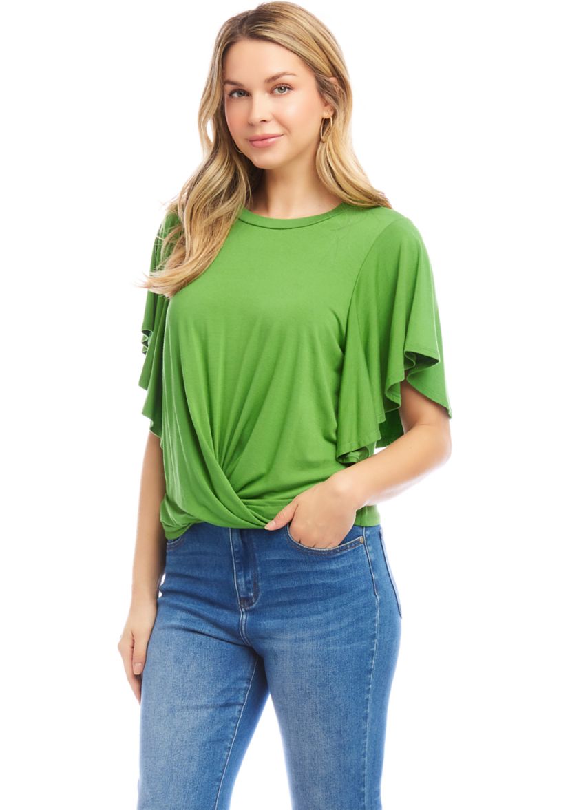 Petite Size Flutter Sleeve Drape Front Top