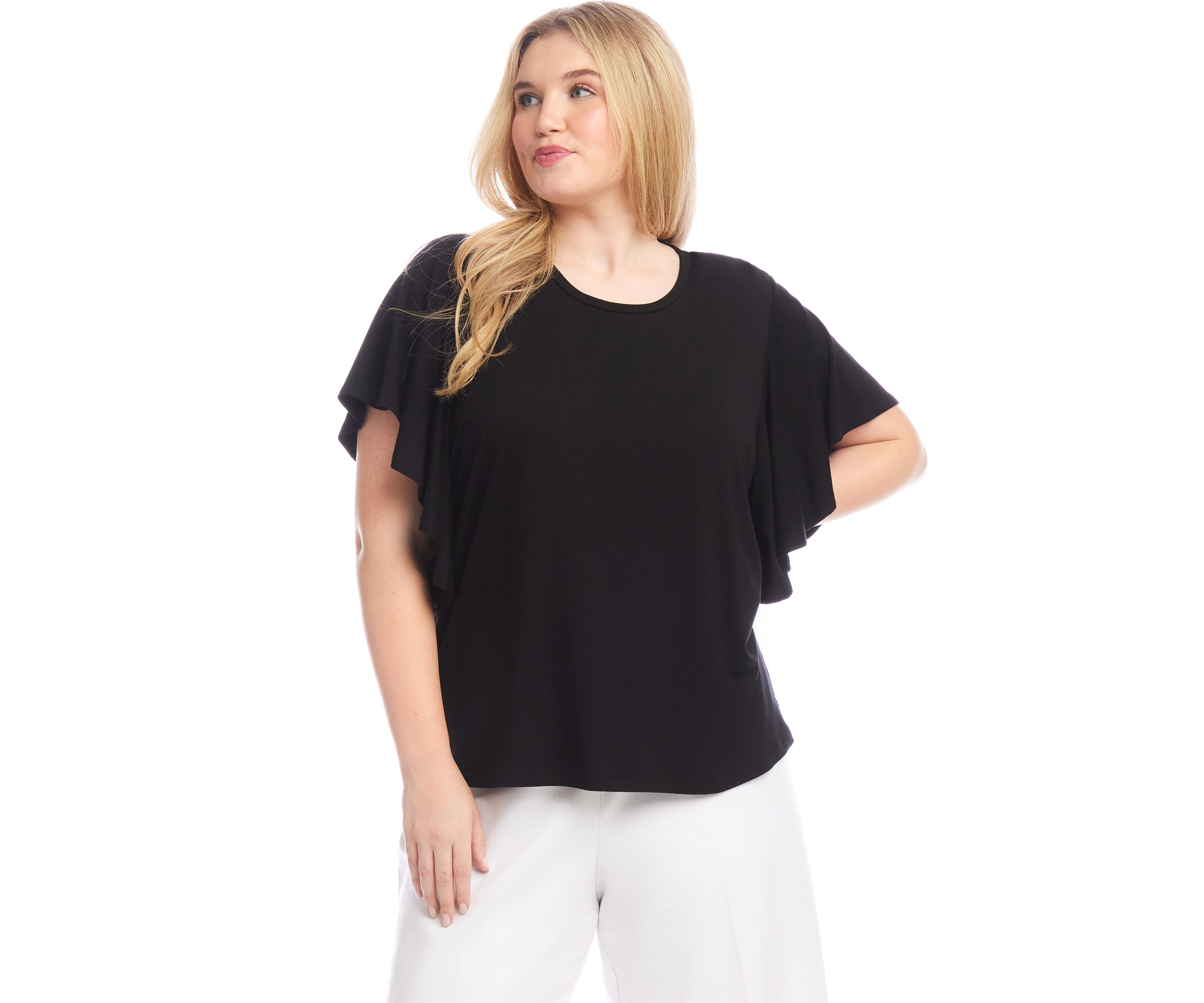 Plus Size Flutter Sleeve Crew Neck Top