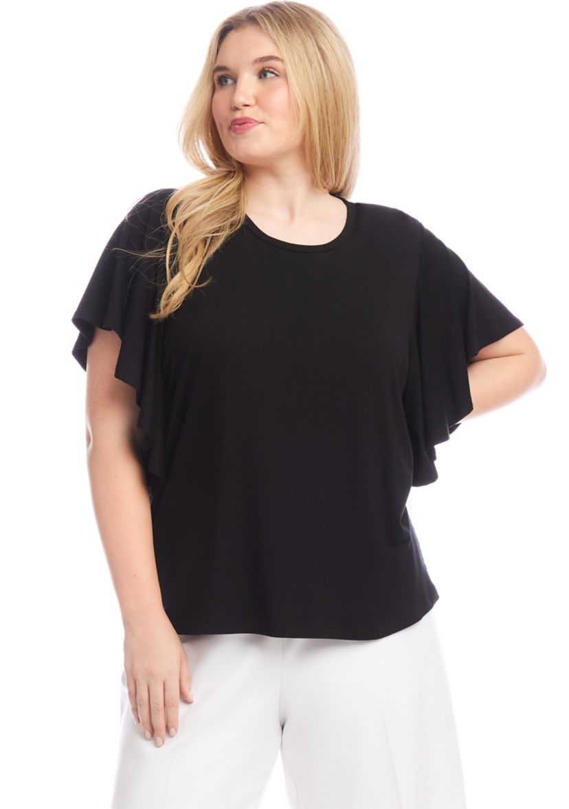 Plus Size Flutter Sleeve Crew Neck Top