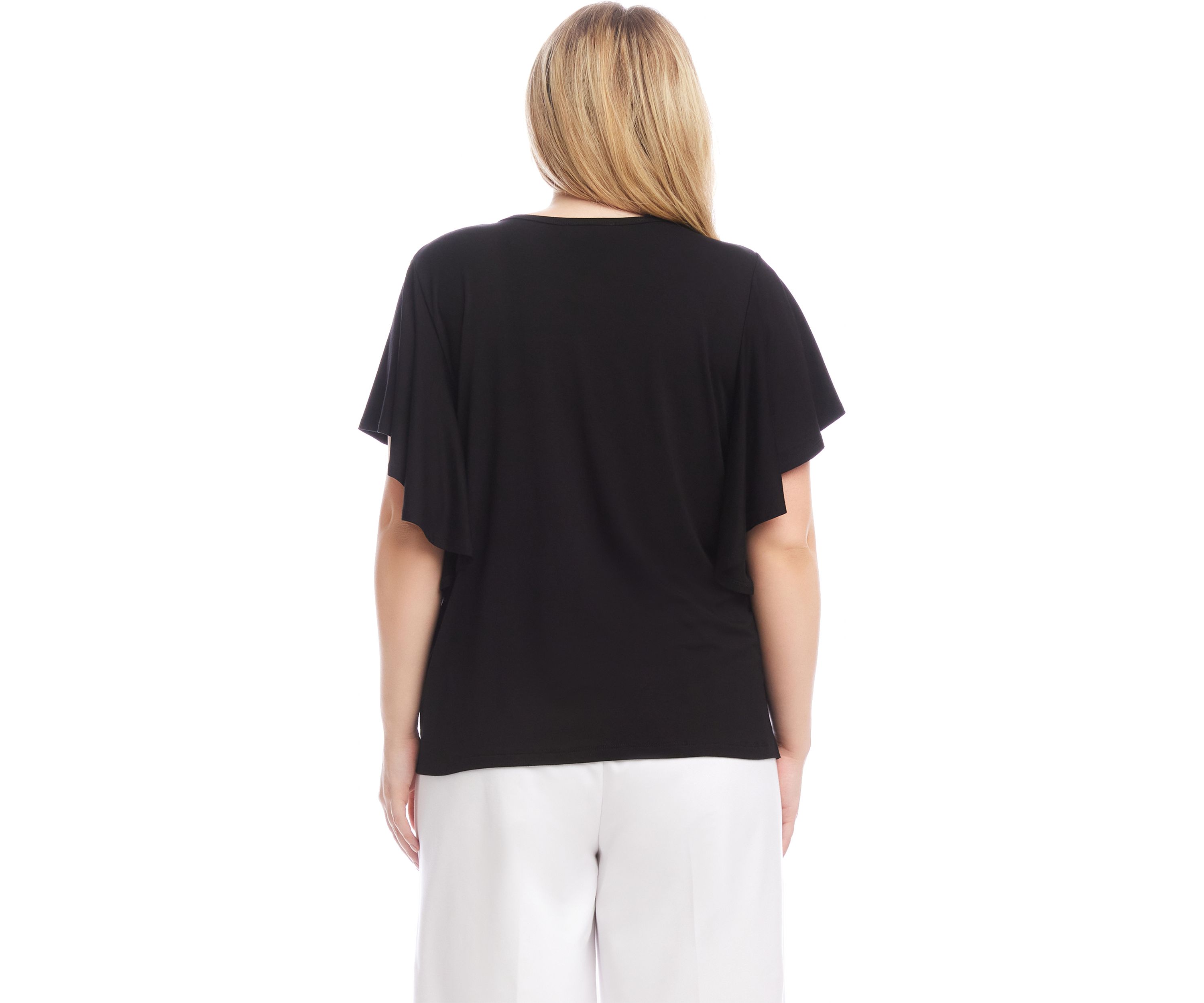 Plus Size Flutter Sleeve Crew Neck Top